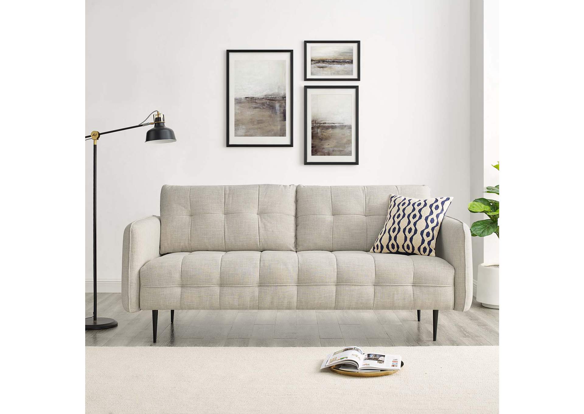 Beige Cameron Tufted Fabric Sofa,Modway