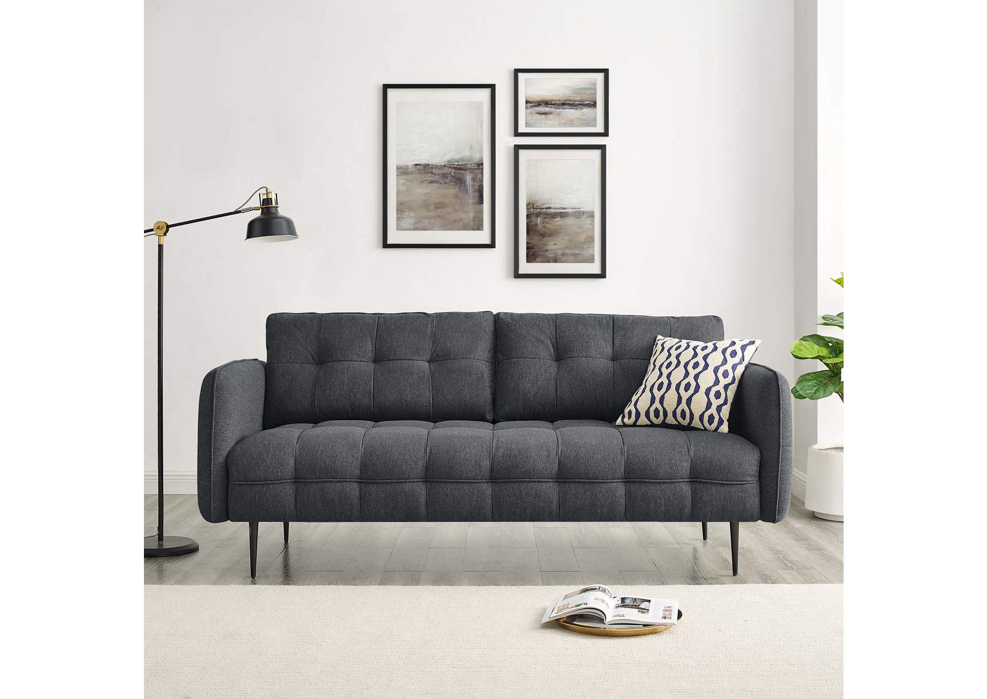 Charcoal Cameron Tufted Fabric Sofa,Modway