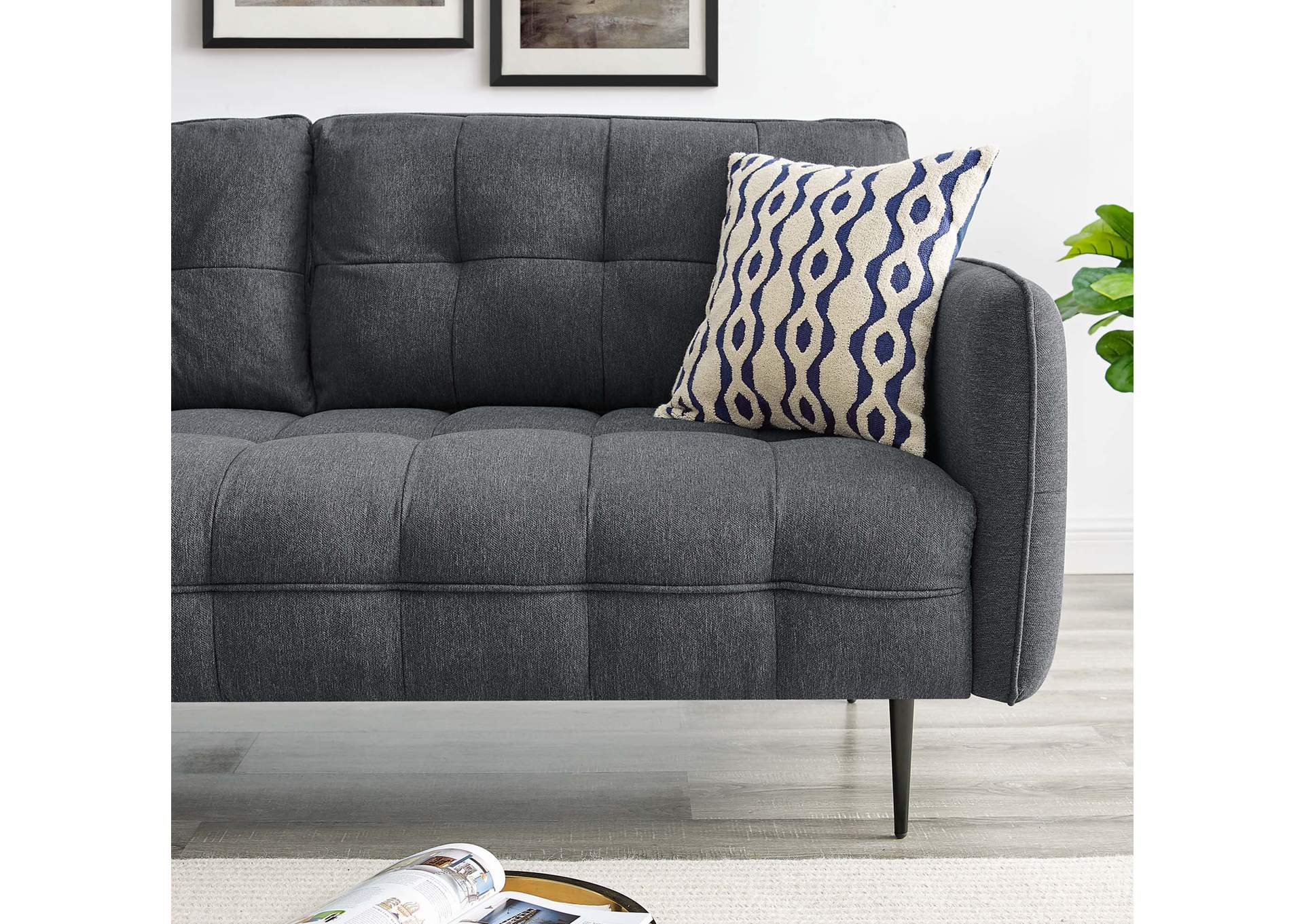 Charcoal Cameron Tufted Fabric Sofa,Modway