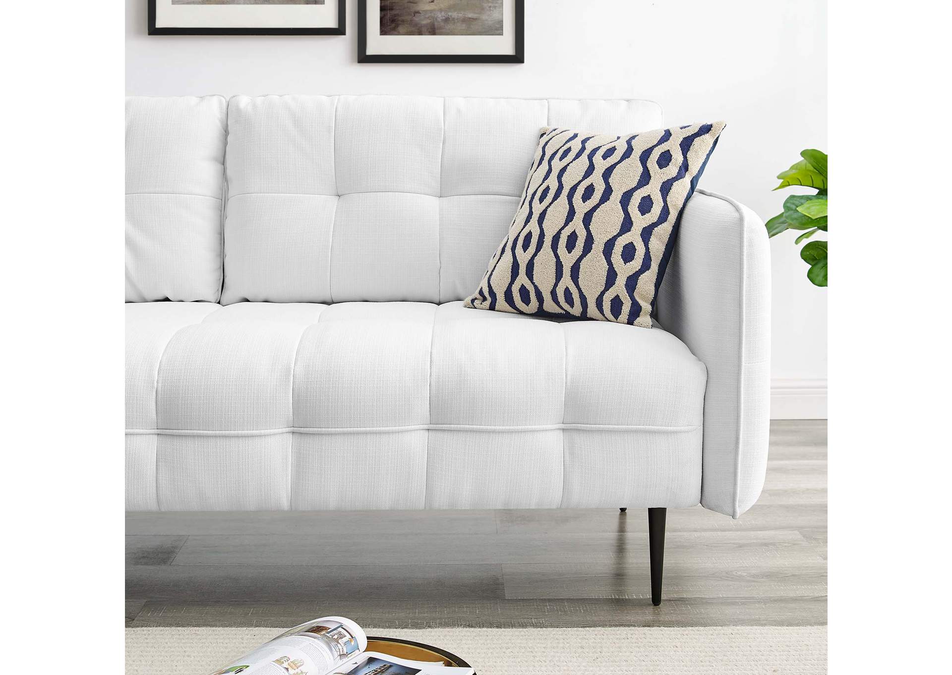 White Cameron Tufted Fabric Sofa,Modway