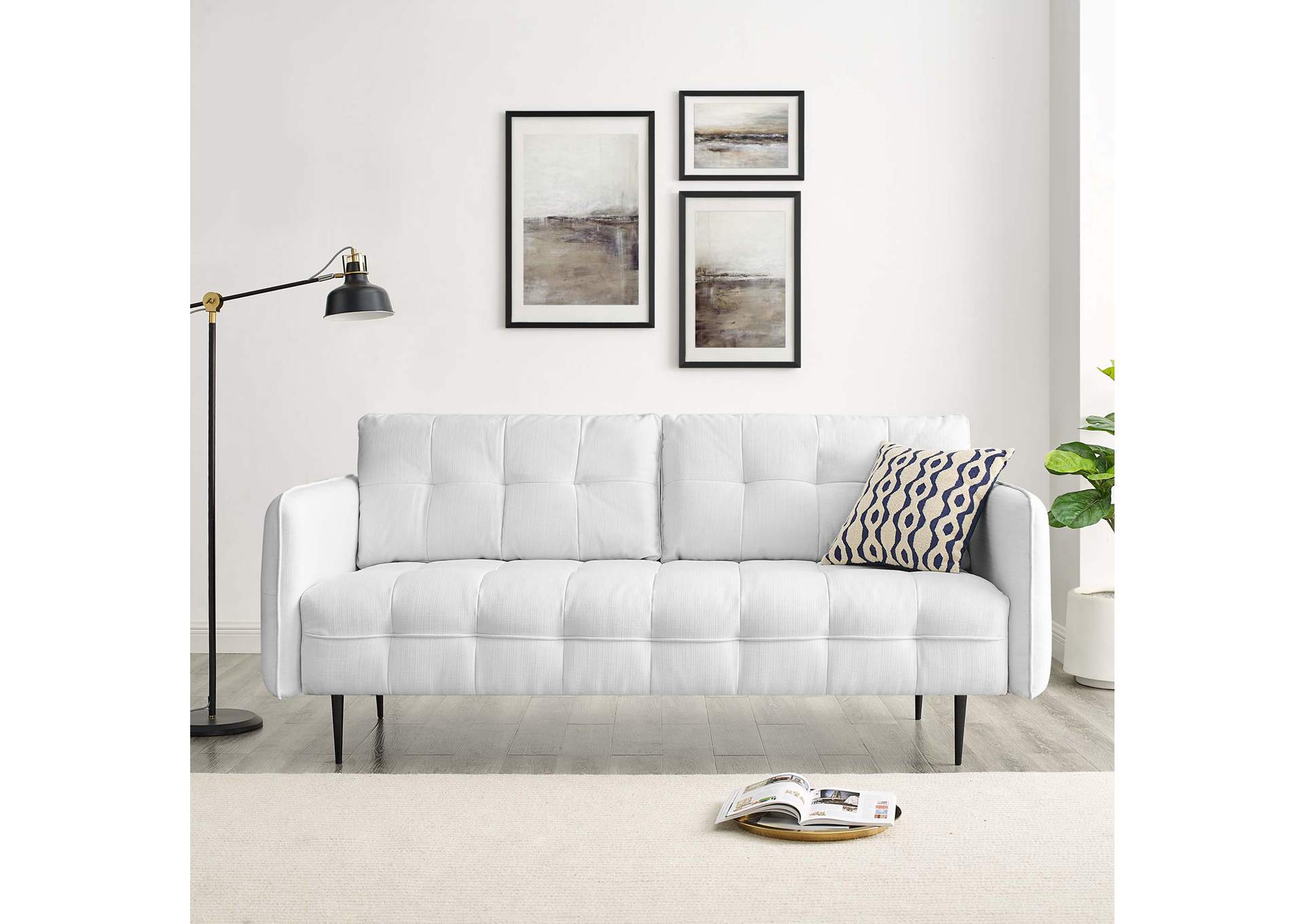 White Cameron Tufted Fabric Sofa,Modway