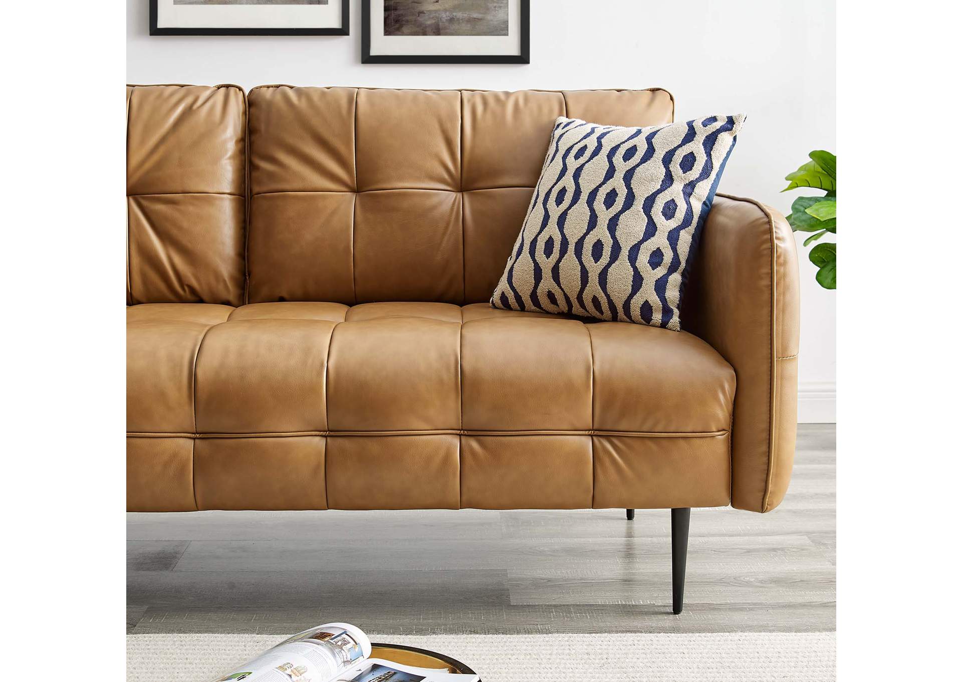 Tan Cameron Tufted Vegan Leather Sofa,Modway