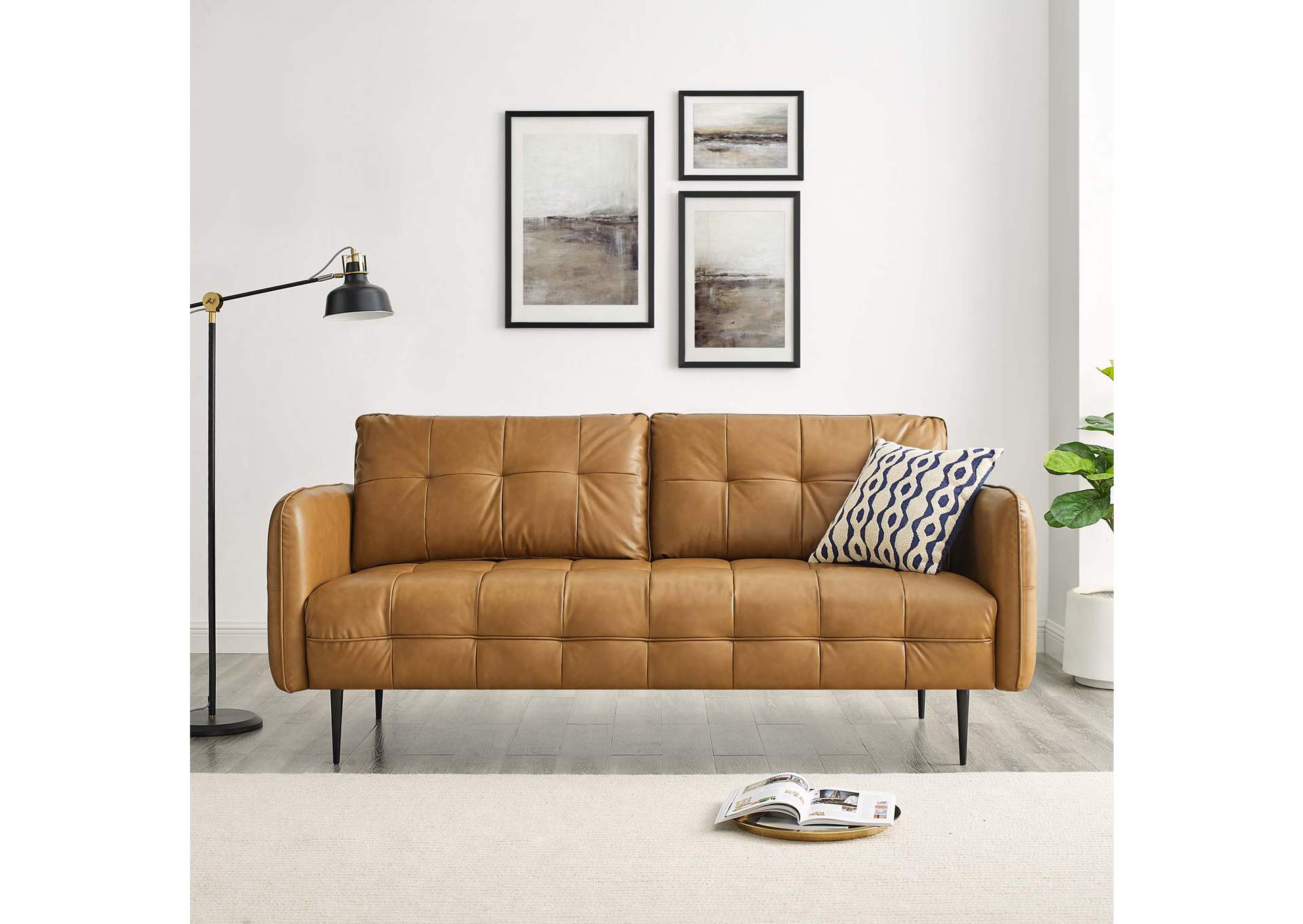Tan Cameron Tufted Vegan Leather Sofa,Modway