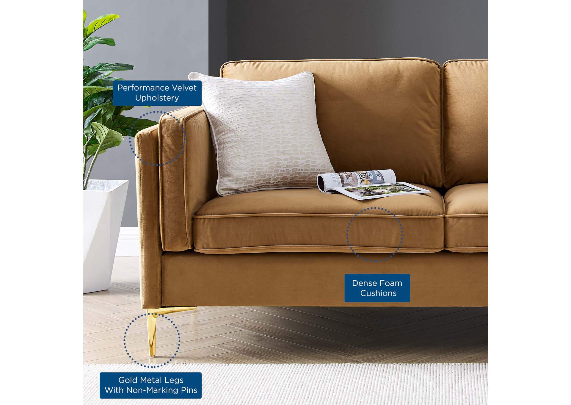 Kaiya Performance Velvet Sofa,Modway