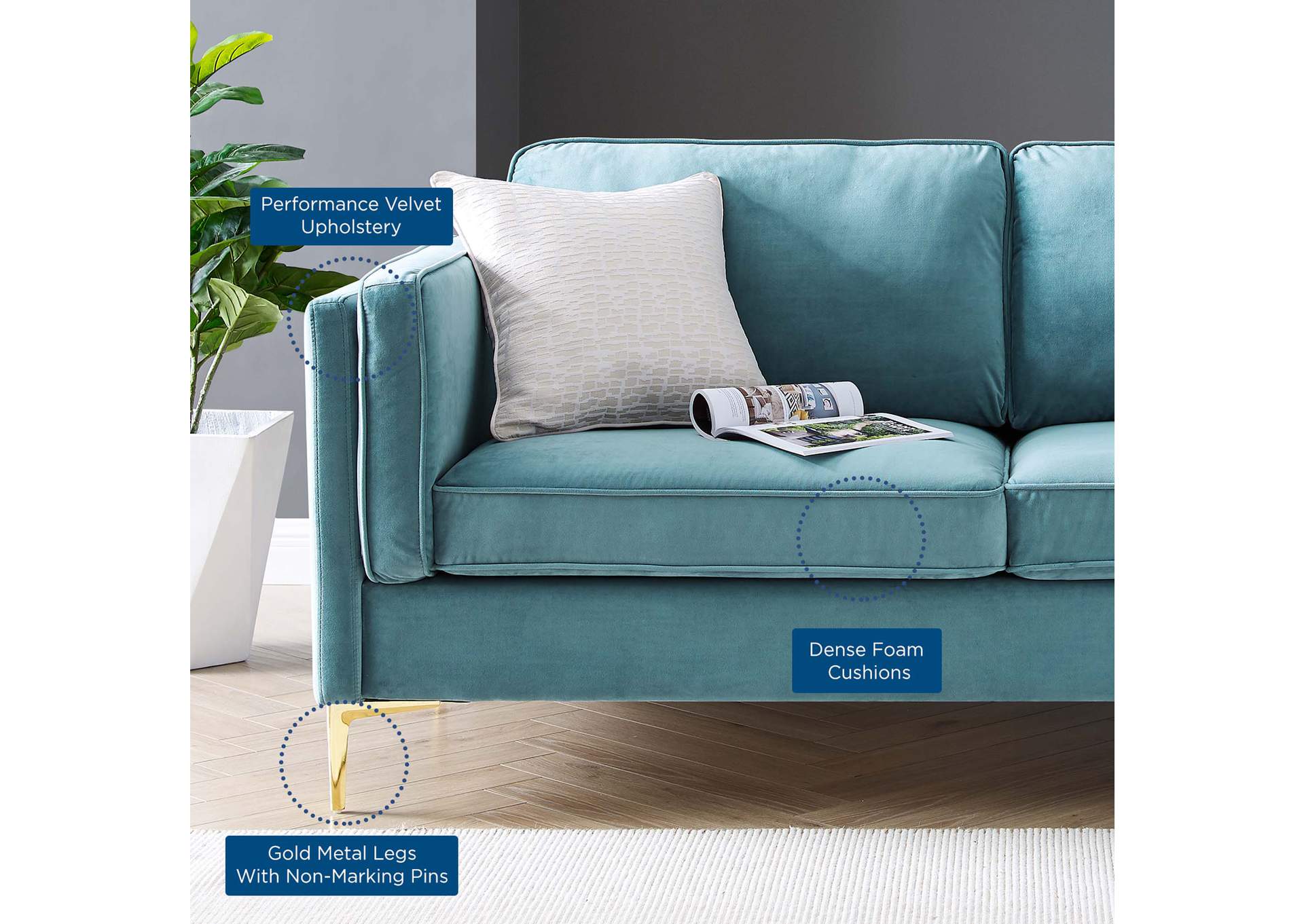 Kaiya Performance Velvet Sofa,Modway