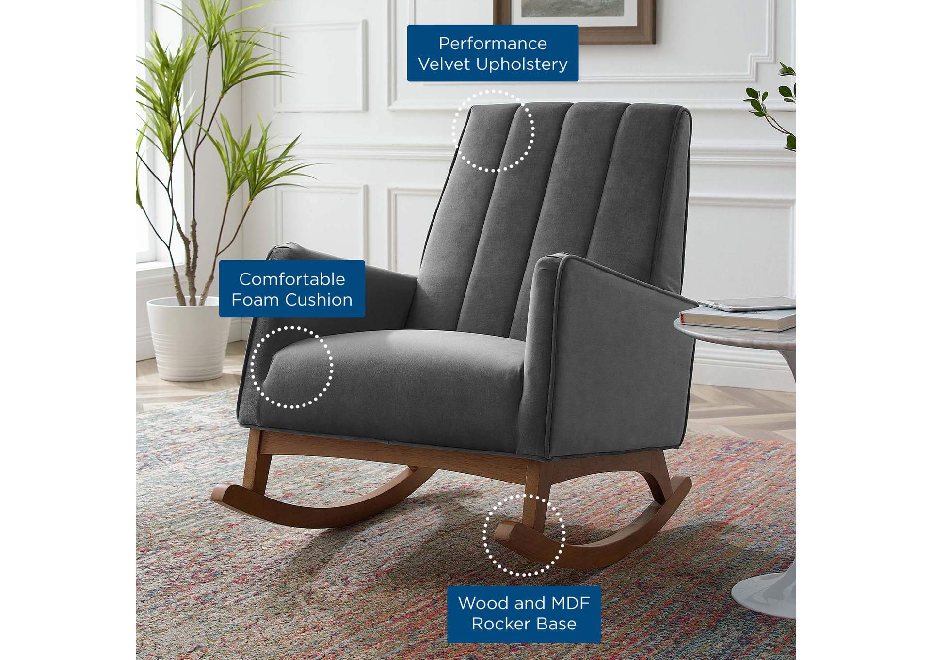 Sway Performance Velvet Rocking Chair,Modway