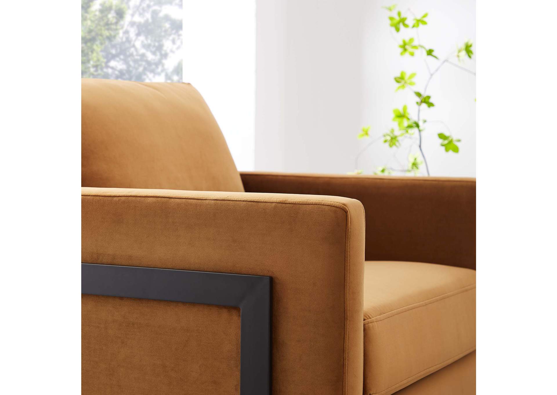 Black Cognac Posse Performance Velvet Accent Chair,Modway