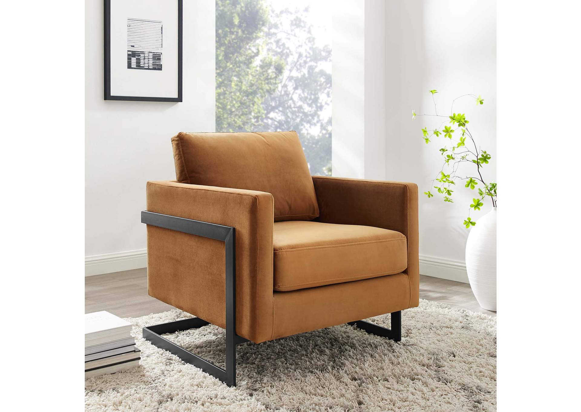 Black Cognac Posse Performance Velvet Accent Chair,Modway