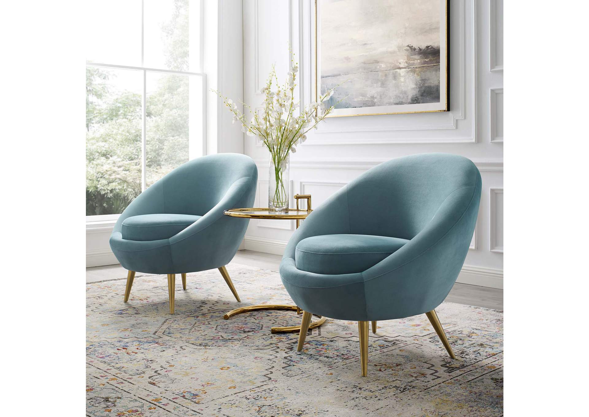 Light Blue Circuit Accent Chair Performance Velvet [Set of 2],Modway