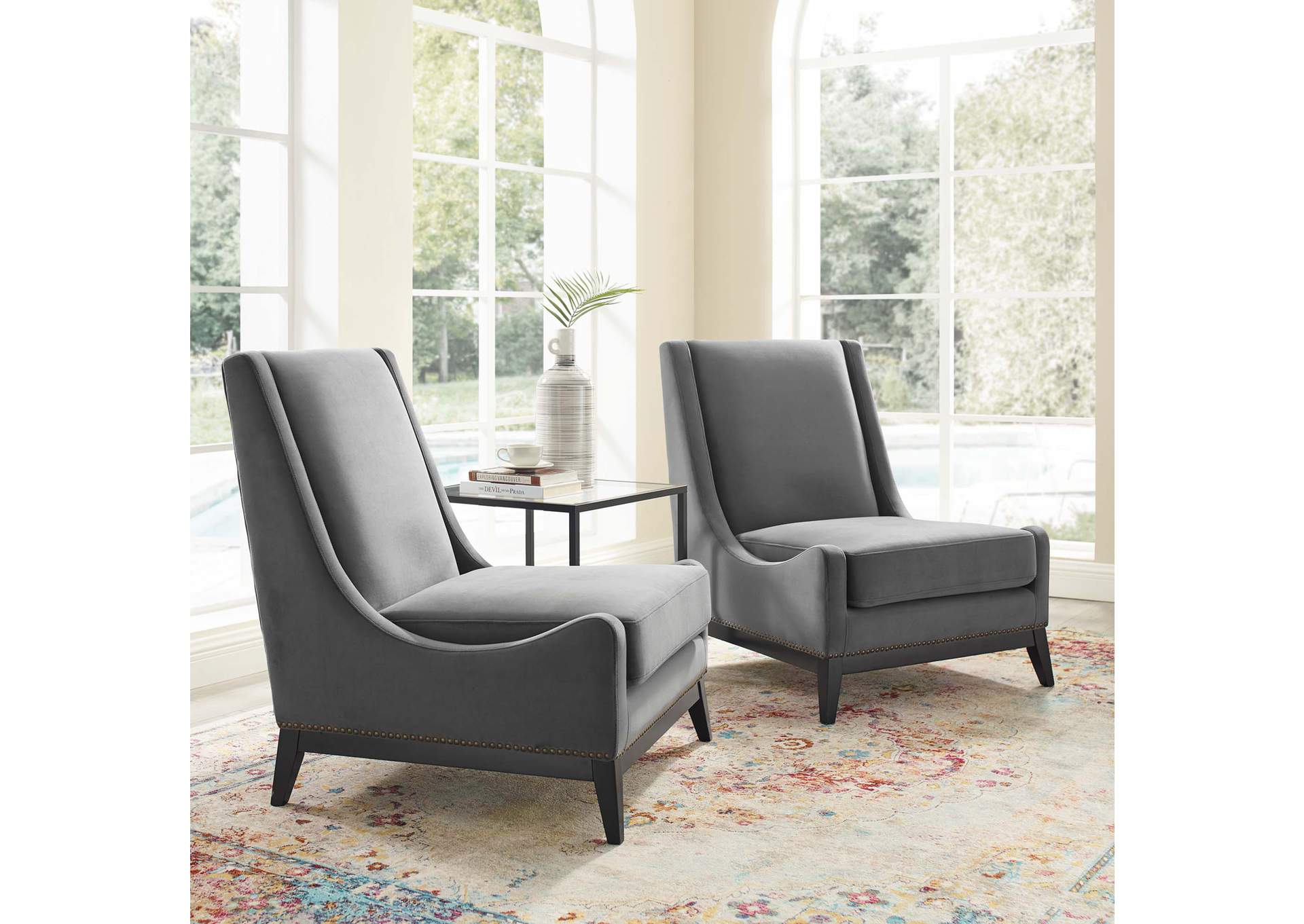 Gray Confident Lounge Chair Upholstered Performance Velvet [Set of 2],Modway