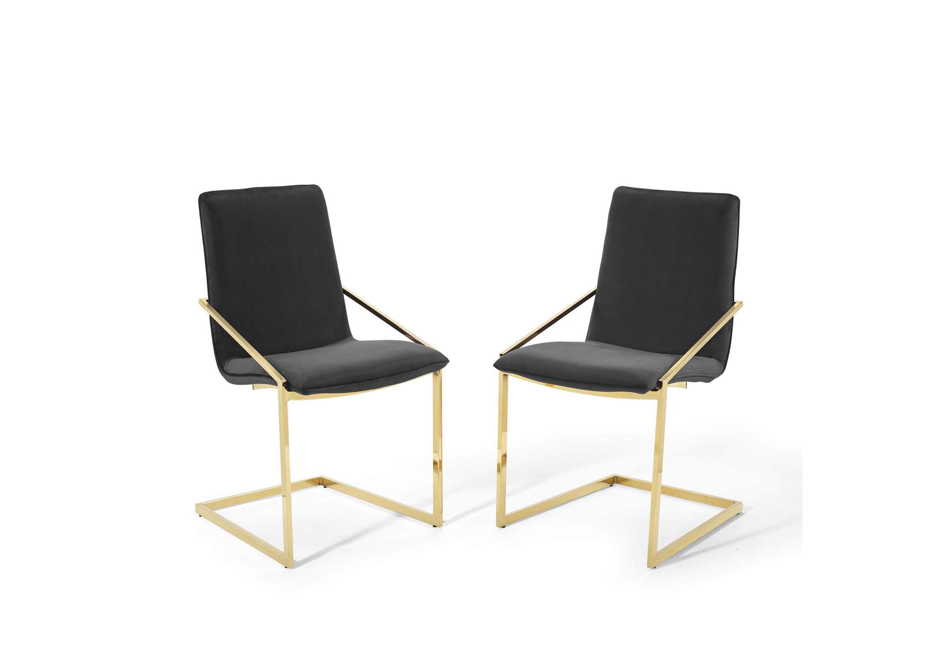 Gold Black Pitch Arm Dining Chair Performance Velvet [Set of 2],Modway