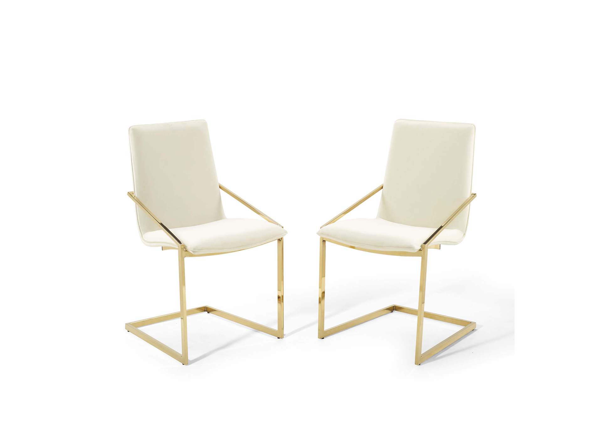Gold Ivory Pitch Arm Dining Chair Performance Velvet [Set of 2],Modway