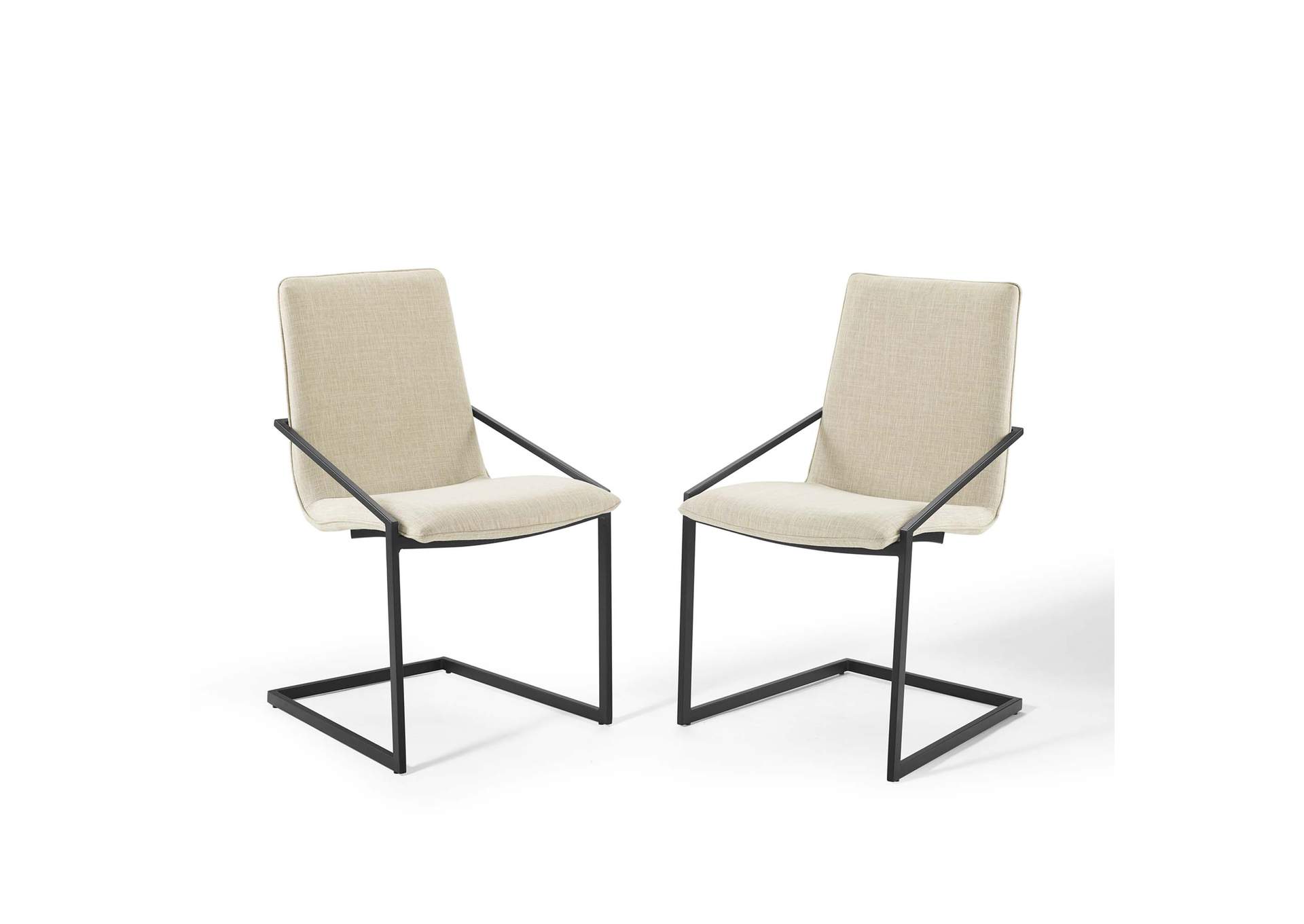 Black Beige Pitch Arm Dining Chair Upholstered Fabric [Set of 2],Modway