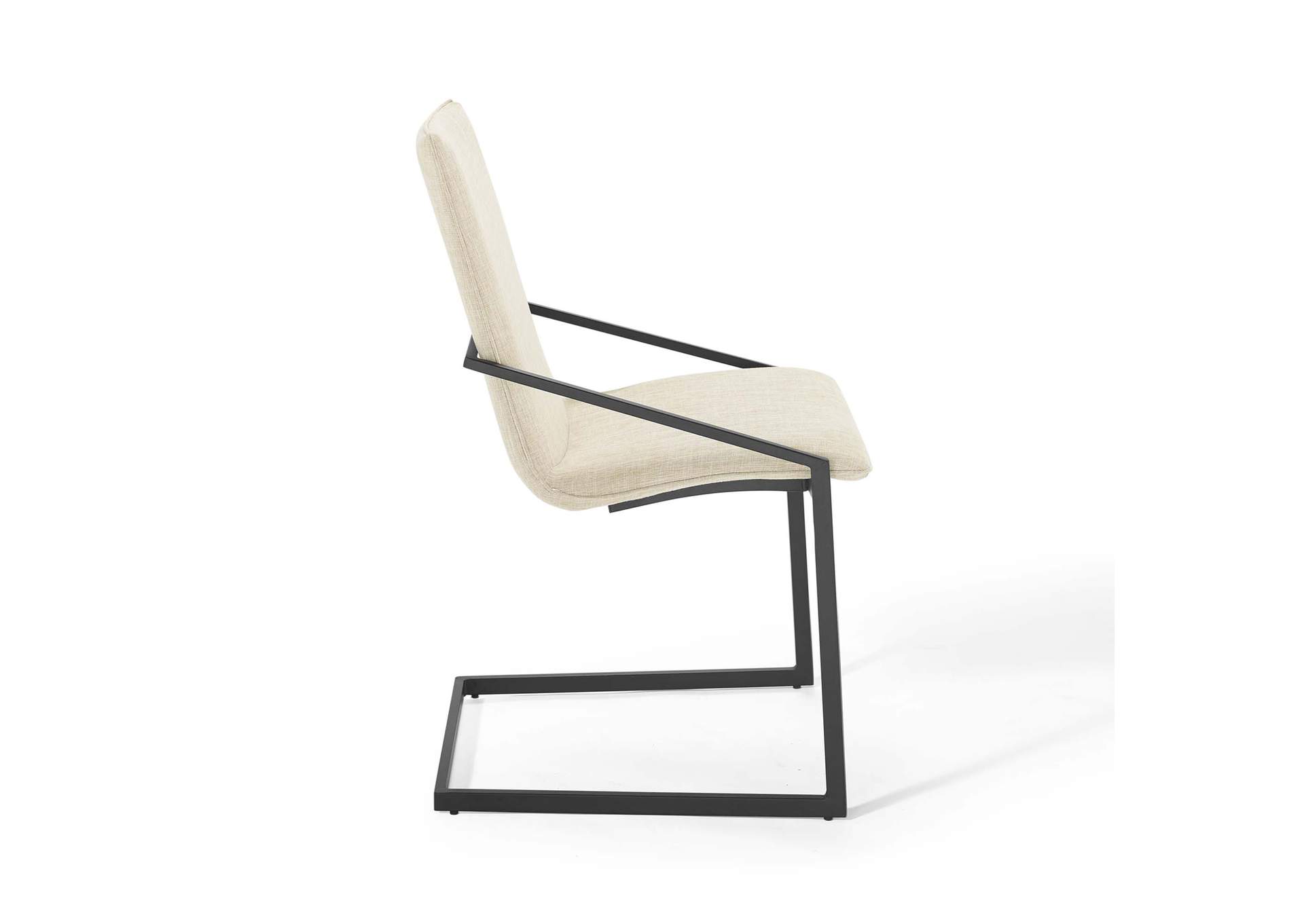 Black Beige Pitch Arm Dining Chair Upholstered Fabric [Set of 2],Modway