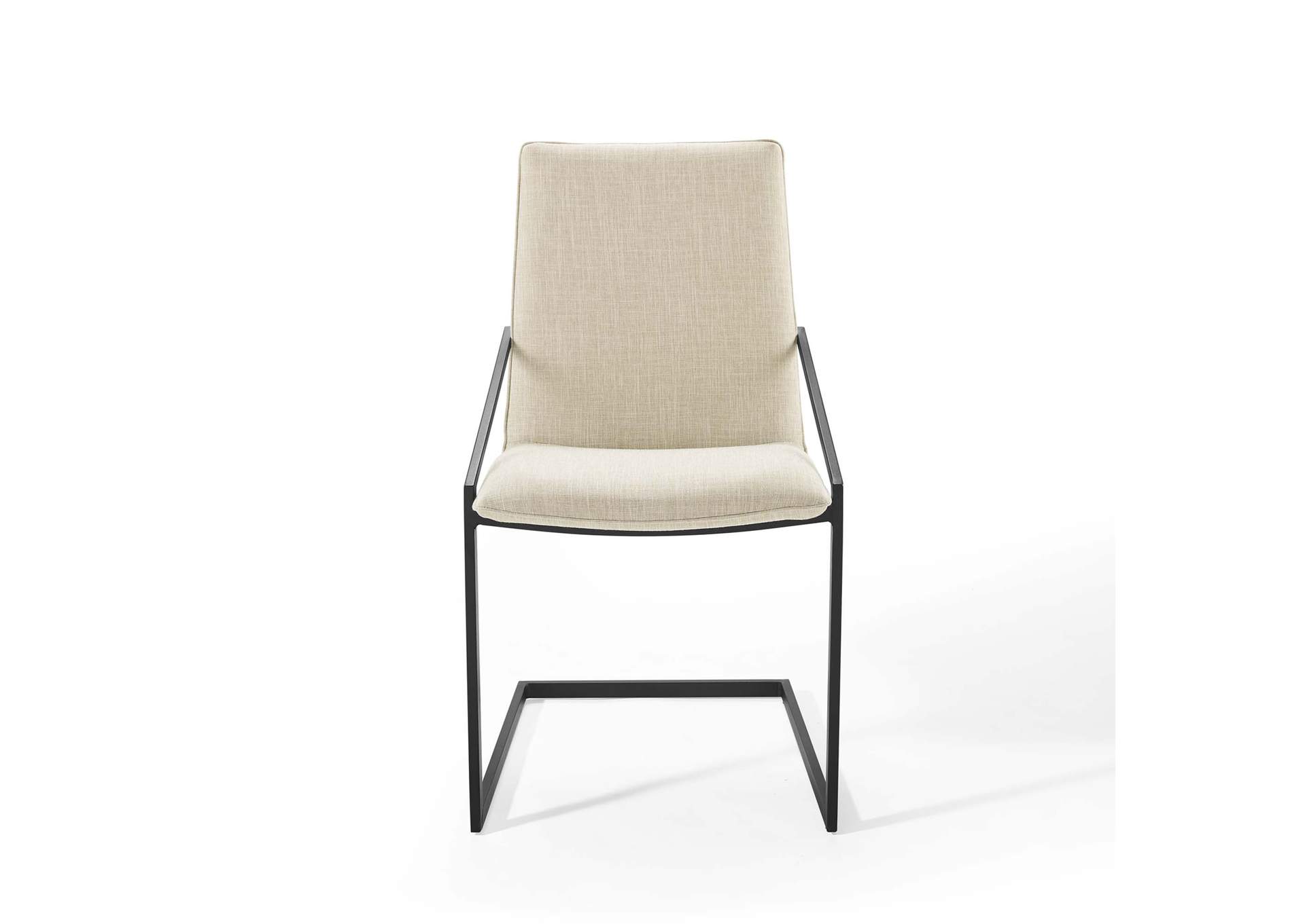 Black Beige Pitch Arm Dining Chair Upholstered Fabric [Set of 2],Modway