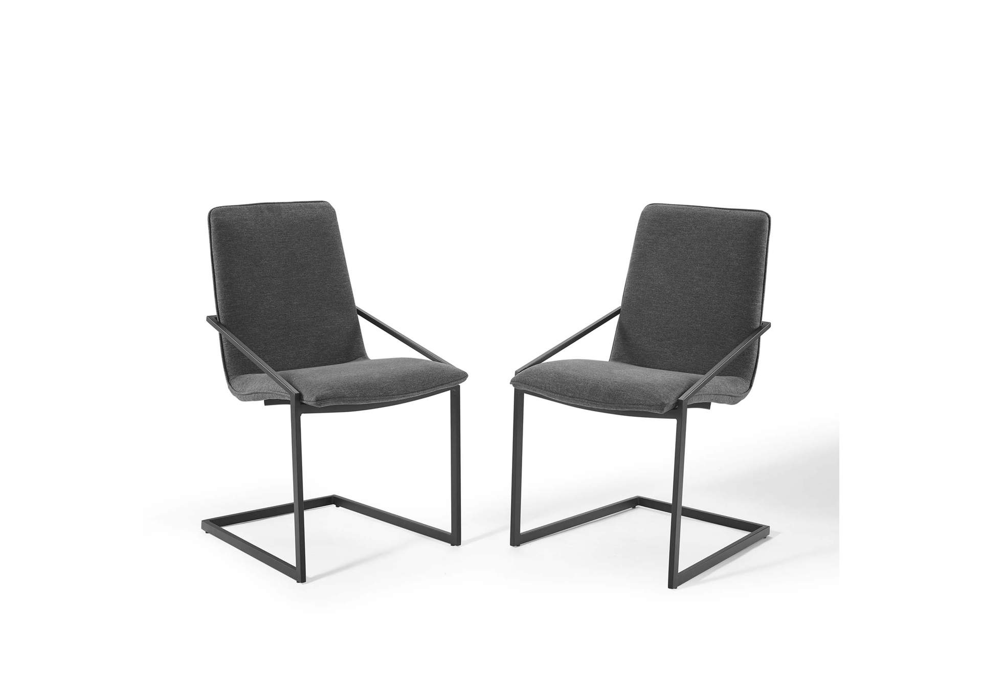 Black Charcoal Pitch Arm Dining Chair Upholstered Fabric [Set of 2],Modway