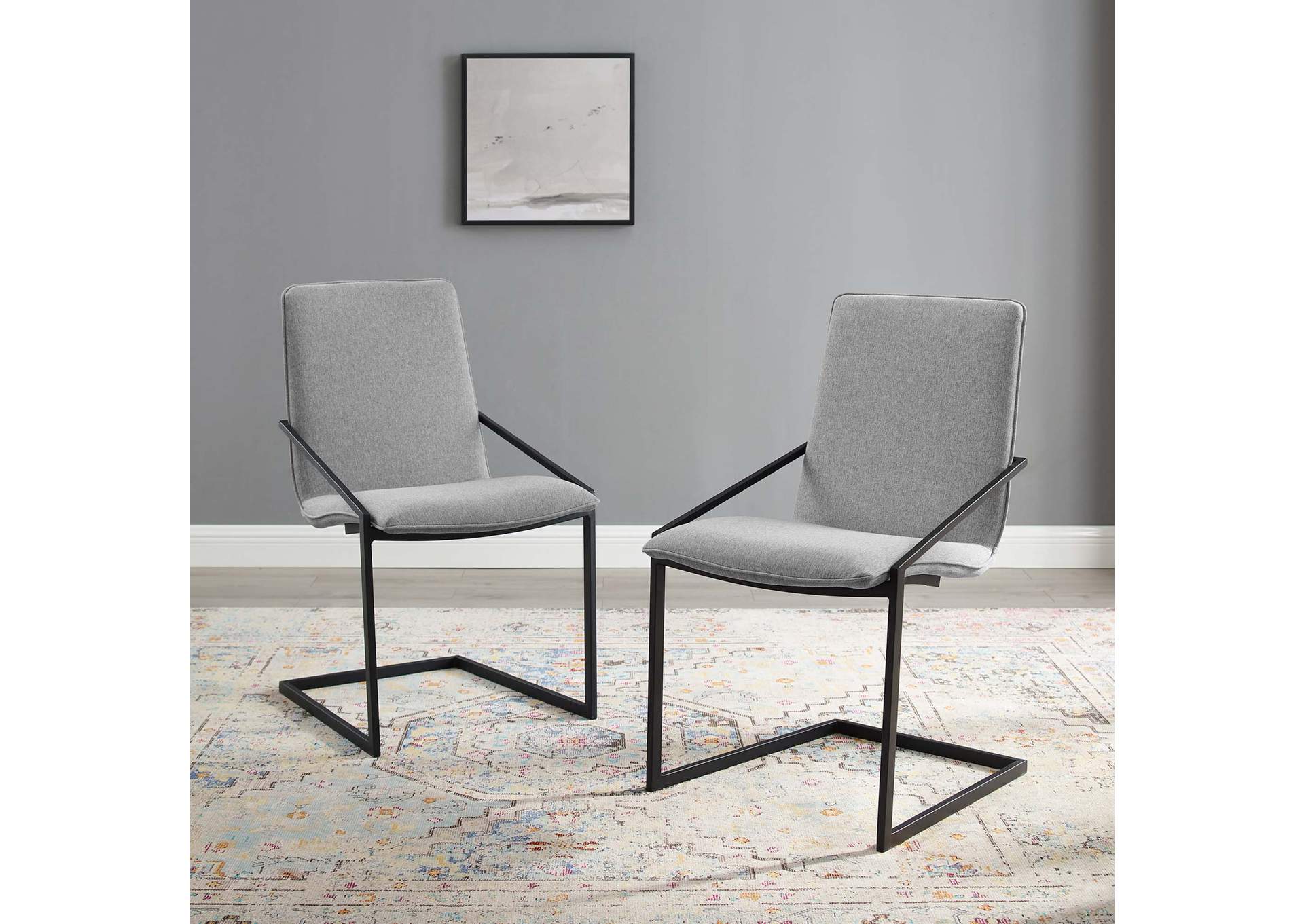 Black Light Gray Pitch Arm Dining Chair Upholstered Fabric [Set of 2],Modway