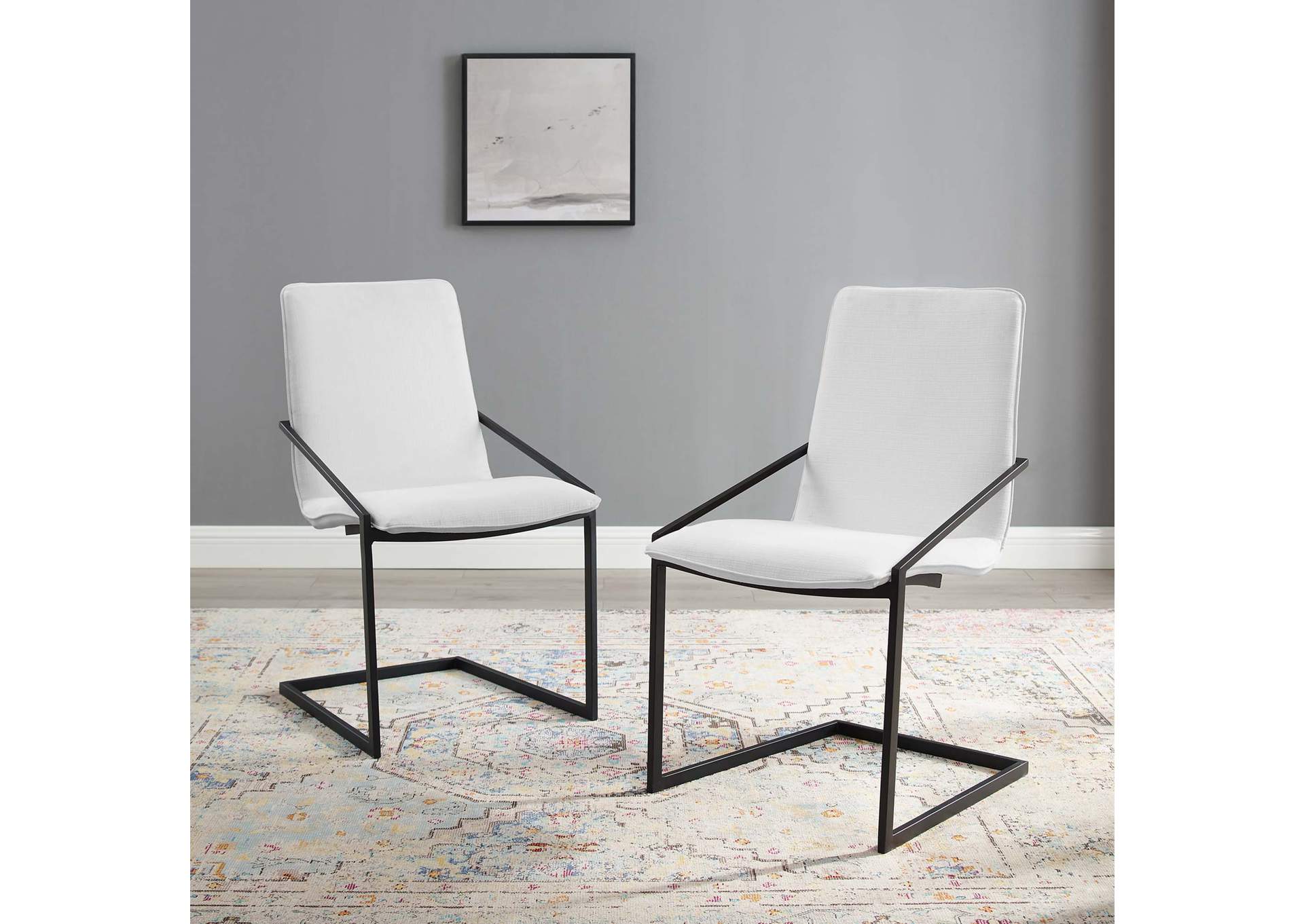 Black White Pitch Arm Dining Chair Upholstered Fabric [Set of 2],Modway