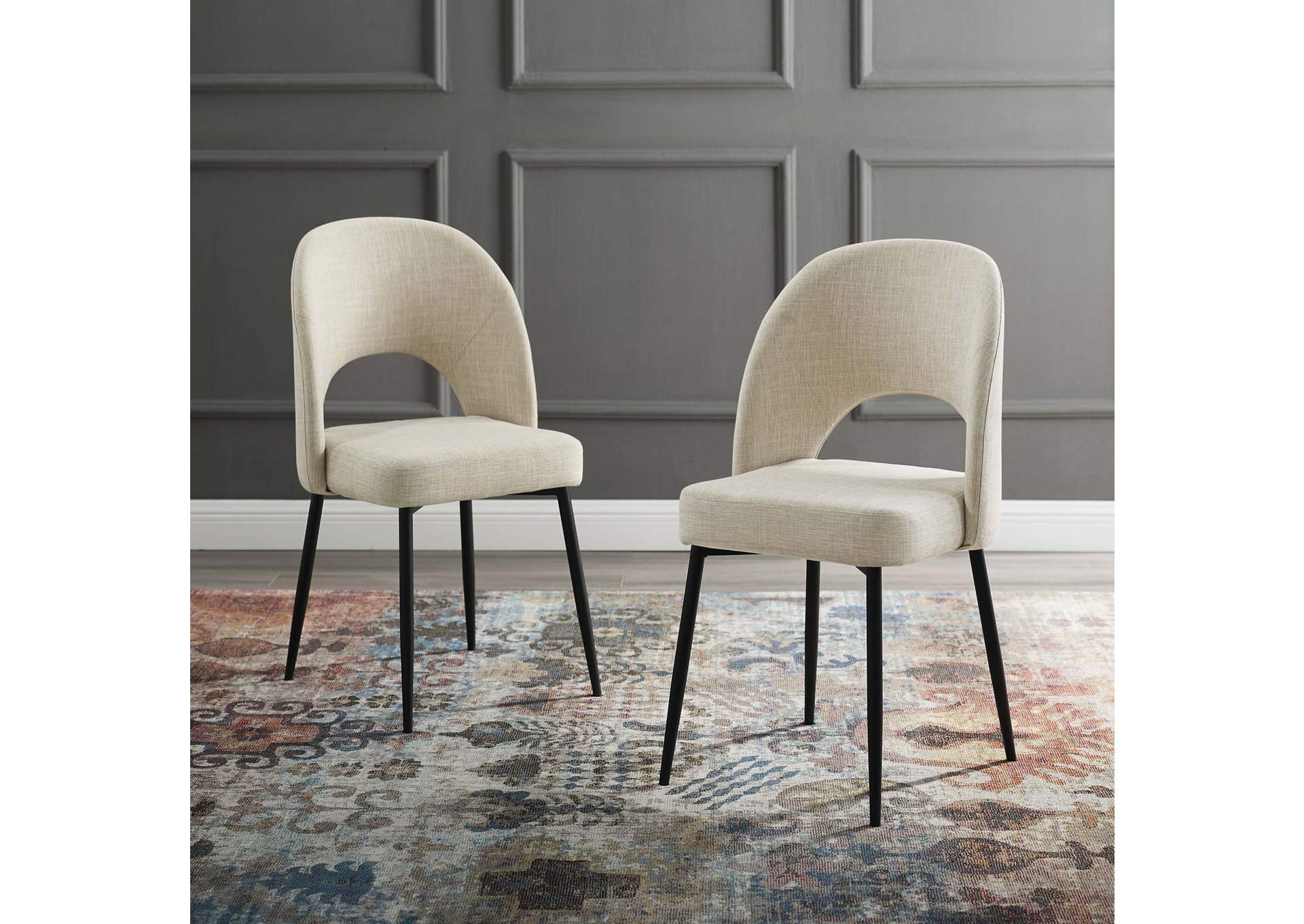 Black Beige Rouse Dining Side Chair Upholstered Fabric [Set of 2],Modway
