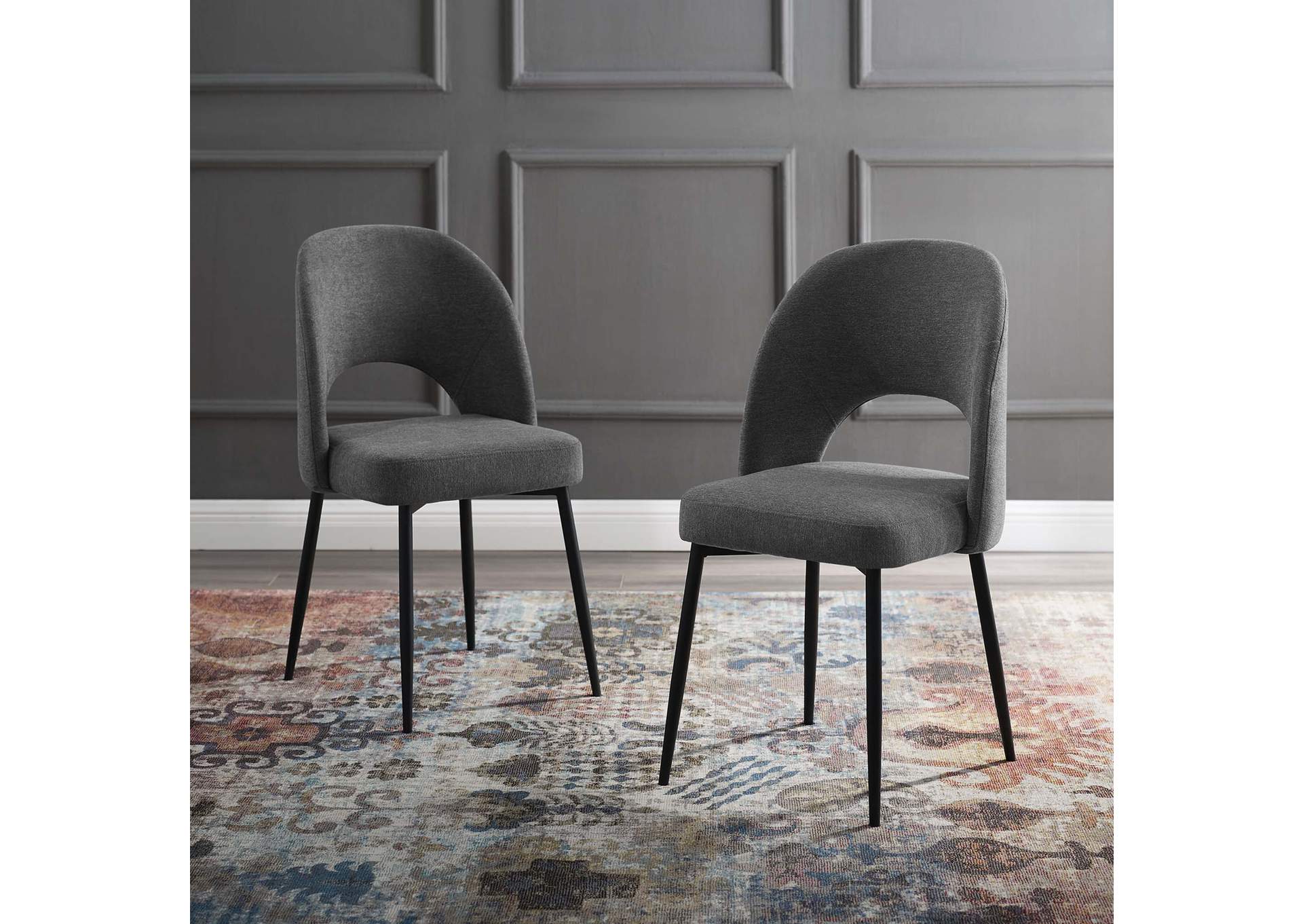 Black Charcoal Rouse Dining Side Chair Upholstered Fabric [Set of 2],Modway