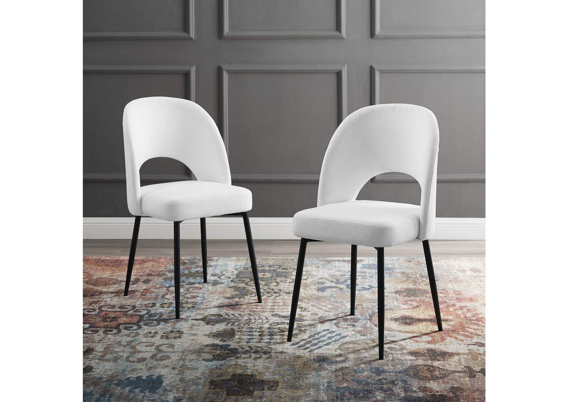 Black White Rouse Dining Side Chair Upholstered Fabric [Set of 2],Modway