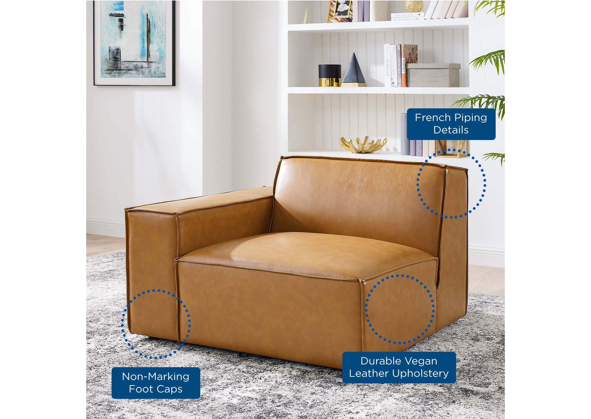 Tan Restore Left-Arm Vegan Leather Sectional Sofa Chair,Modway