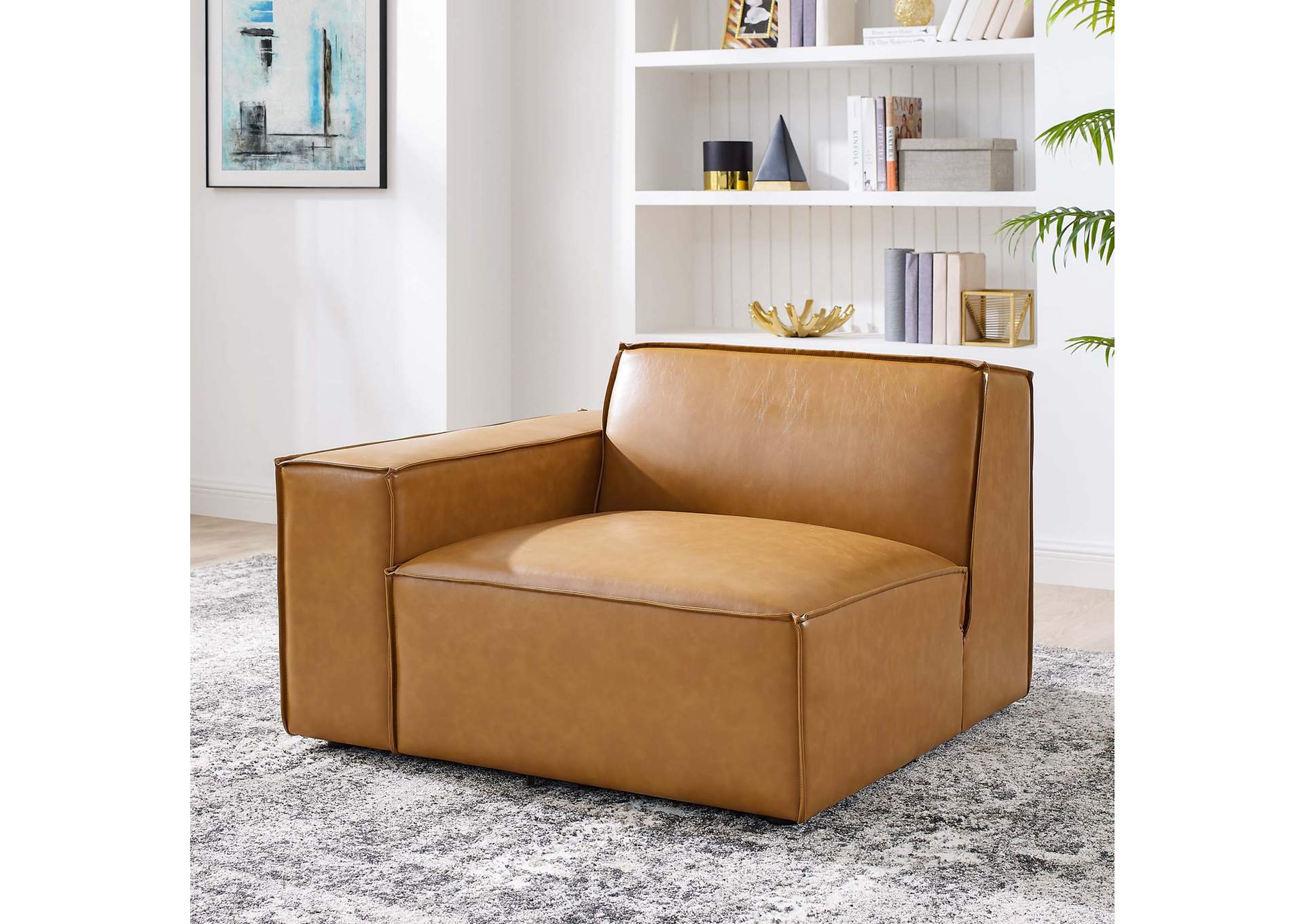 Tan Restore Left-Arm Vegan Leather Sectional Sofa Chair,Modway