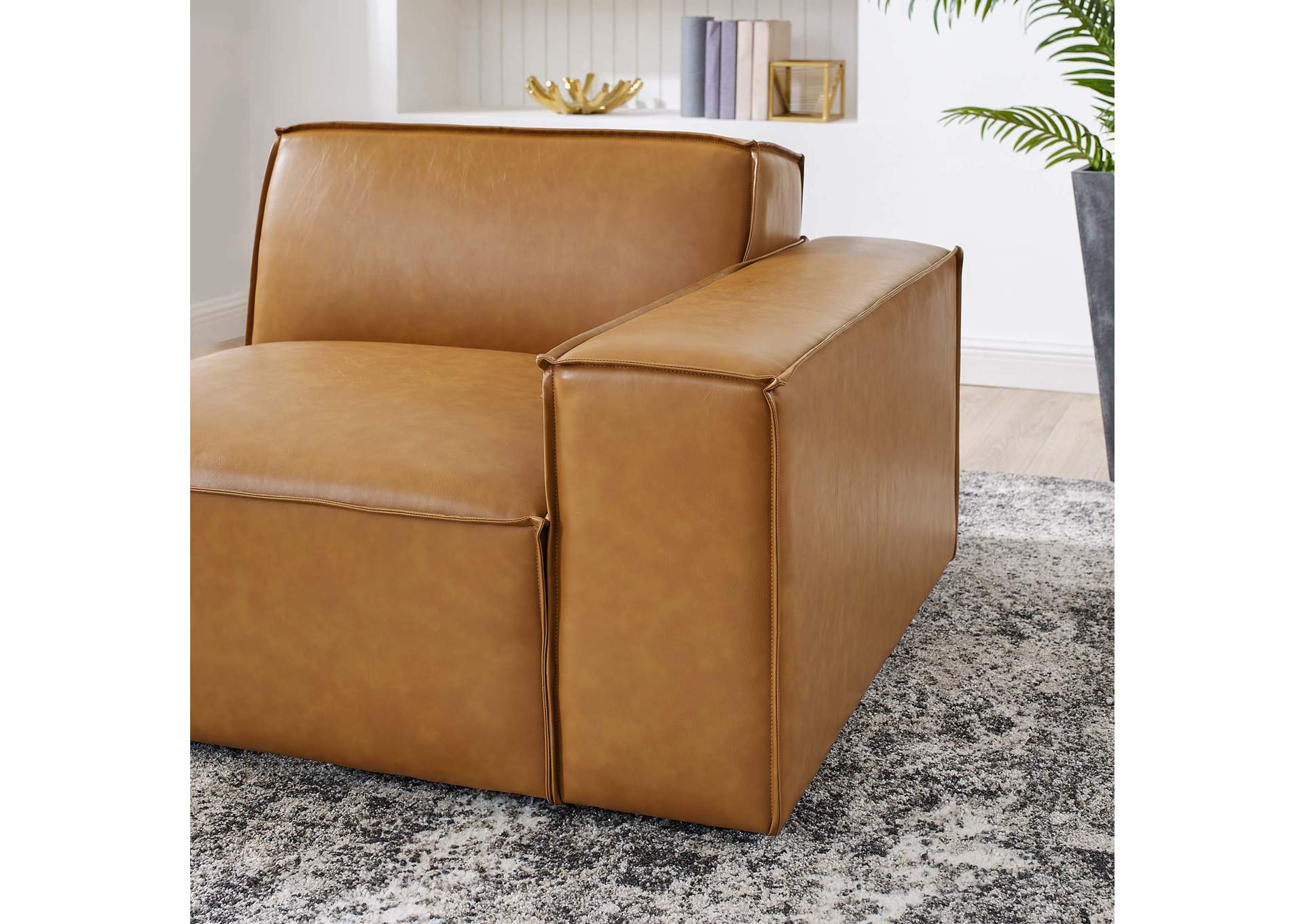 Tan Restore Right-Arm Vegan Leather Sectional Sofa Chair,Modway