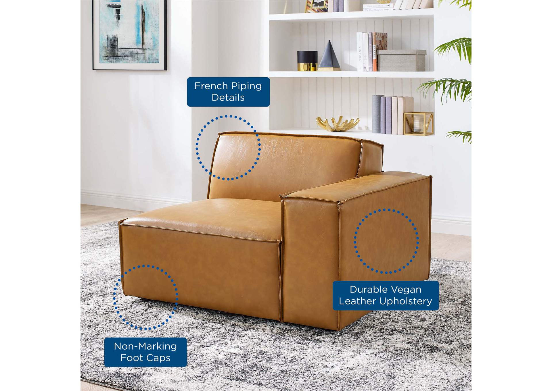 Tan Restore Right-Arm Vegan Leather Sectional Sofa Chair,Modway