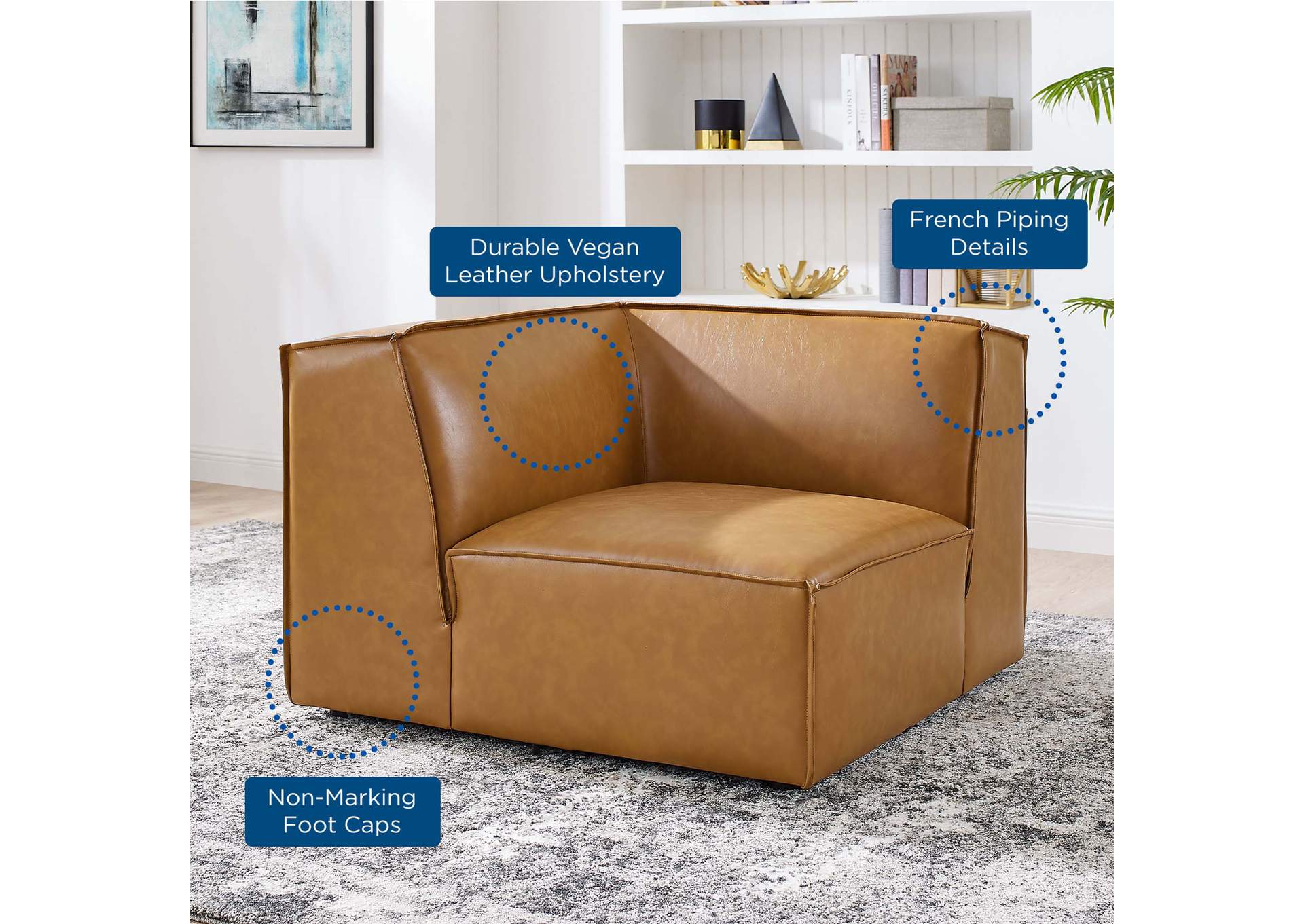 Tan Restore Vegan Leather Sectional Sofa Corner Chair,Modway