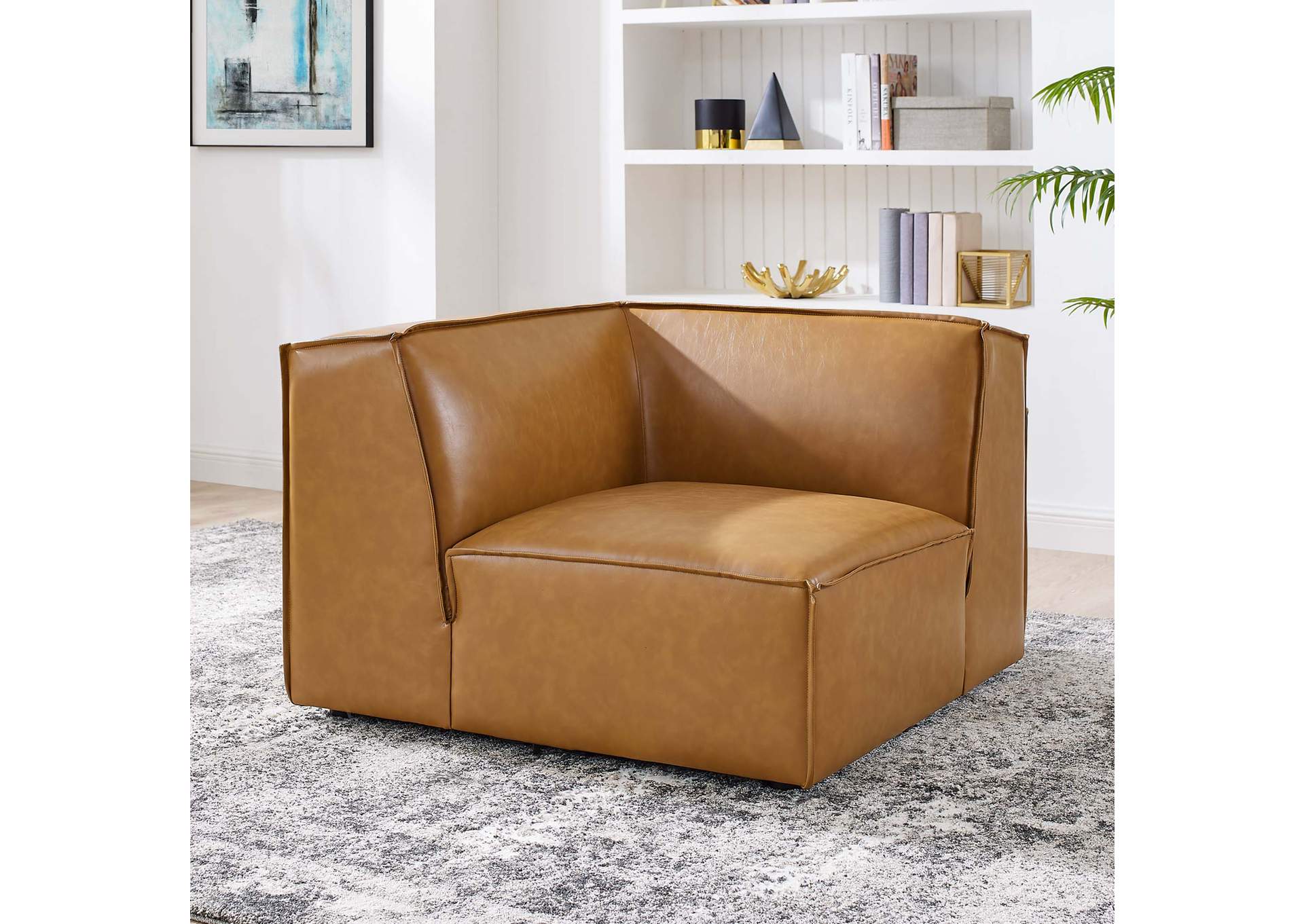 Tan Restore Vegan Leather Sectional Sofa Corner Chair,Modway