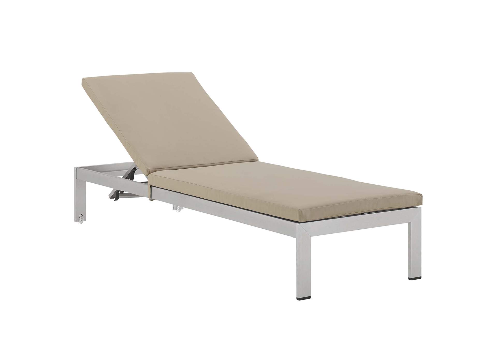 Silver Beige Shore Outdoor Patio Aluminum Chaise with Cushions,Modway