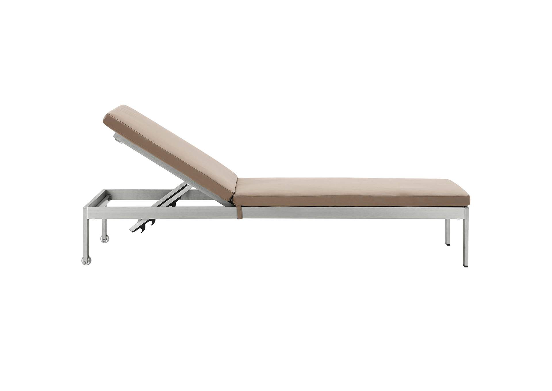 Silver Mocha Shore Outdoor Patio Aluminum Chaise with Cushions,Modway