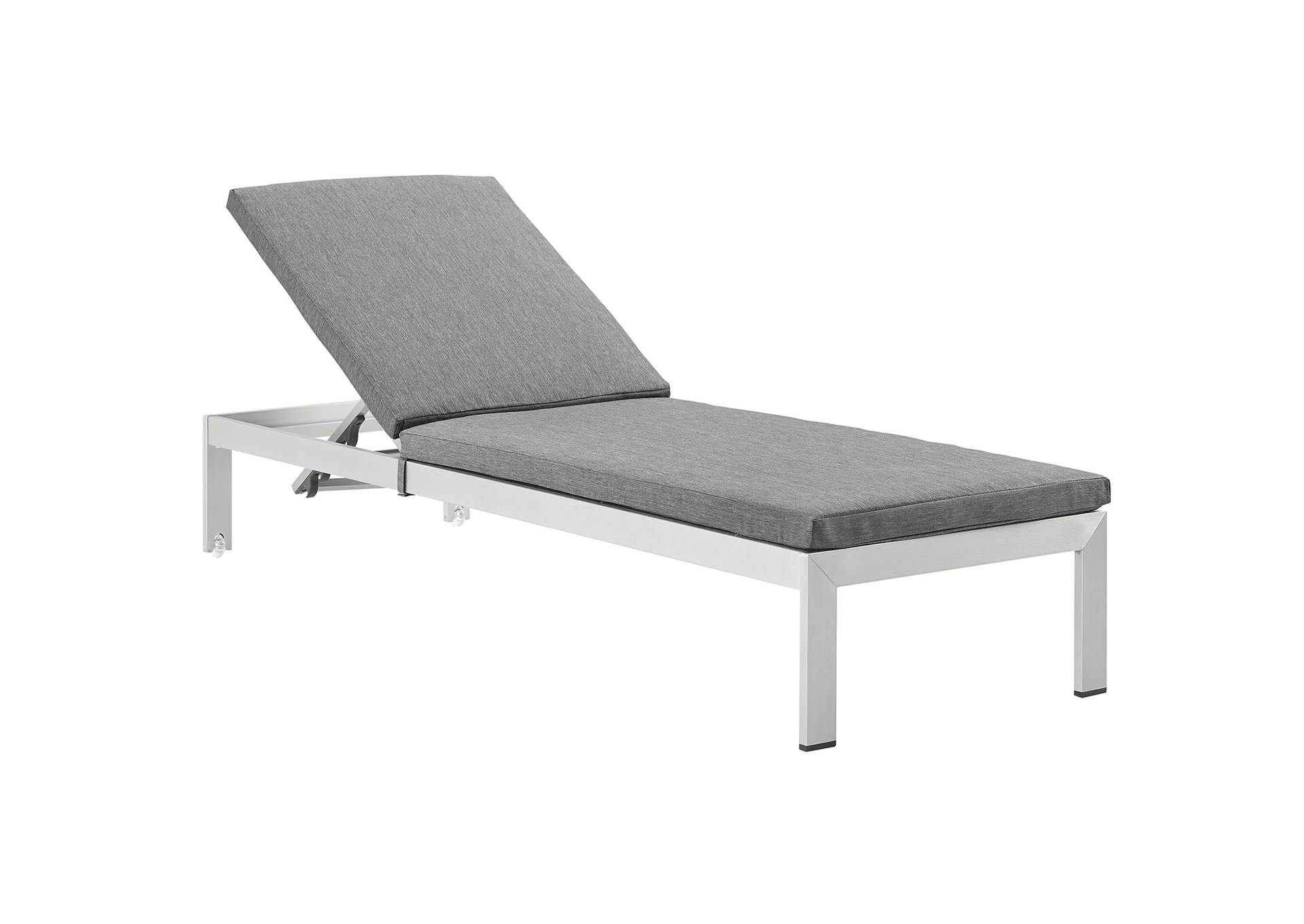 Silver Gray Shore Outdoor Patio Aluminum Chaise with Cushions,Modway