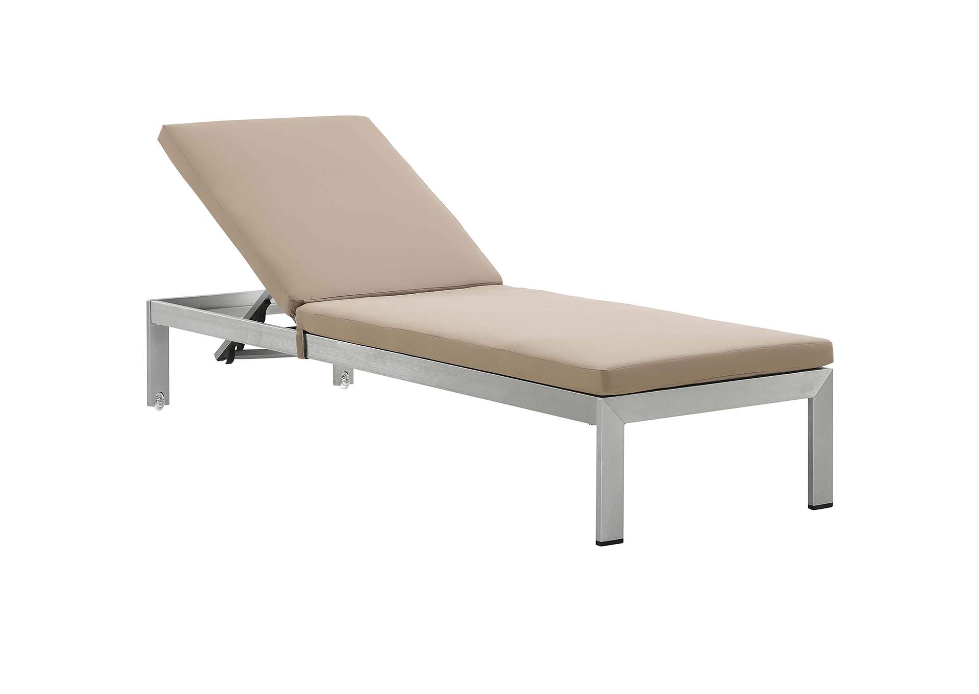 Silver Mocha Shore Outdoor Patio Aluminum Chaise with Cushions,Modway