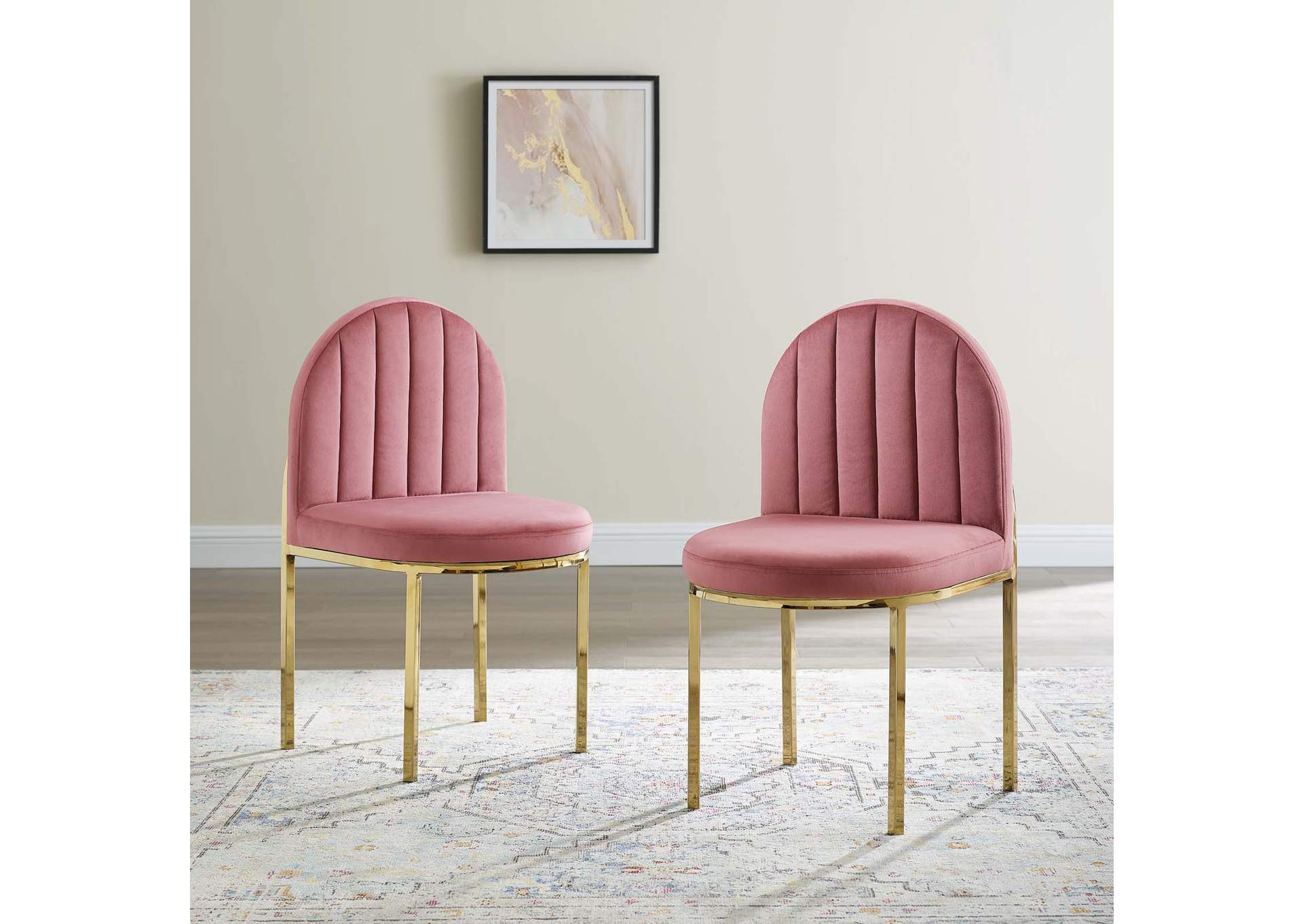Gold Dusty Rose Isla Dining Side Chair Performance Velvet [Set of 2],Modway