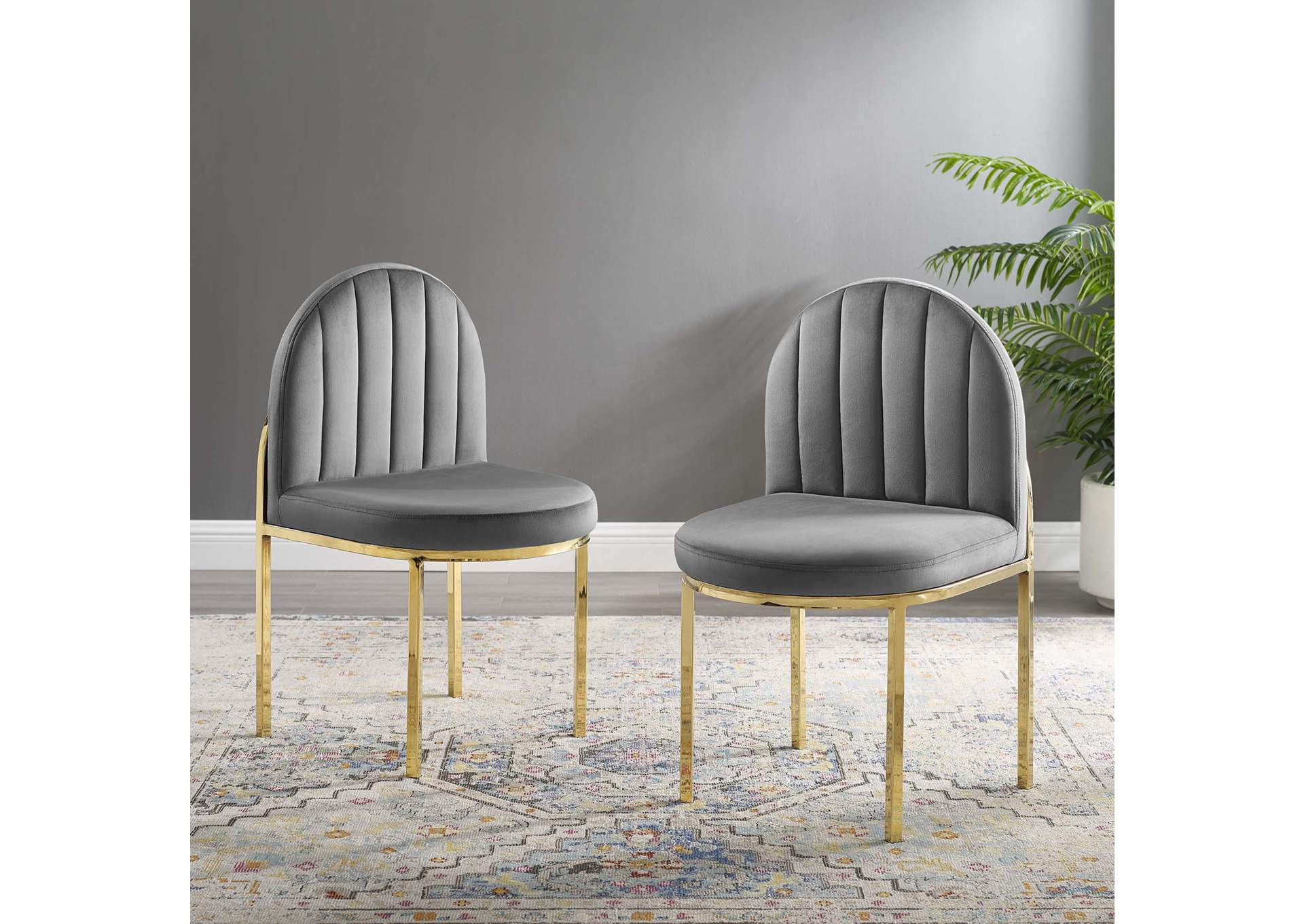 Gold Gray Isla Dining Side Chair Performance Velvet [Set of 2],Modway