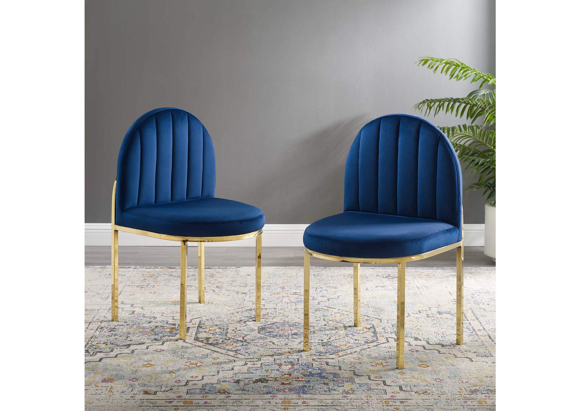 Gold Navy Isla Dining Side Chair Performance Velvet [Set of 2],Modway