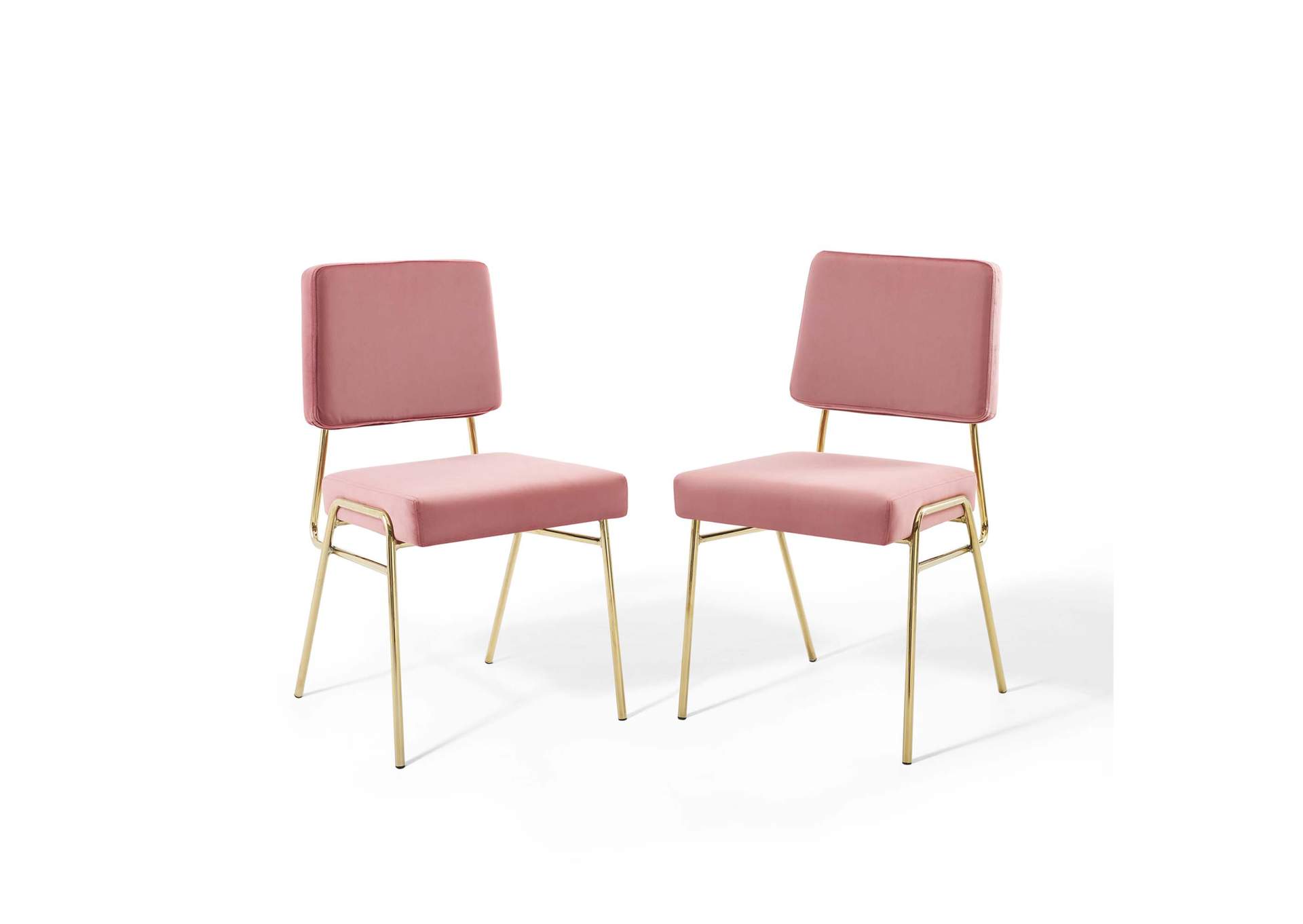 Gold Dusty Rose Craft Dining Side Chair Performance Velvet [Set of 2],Modway