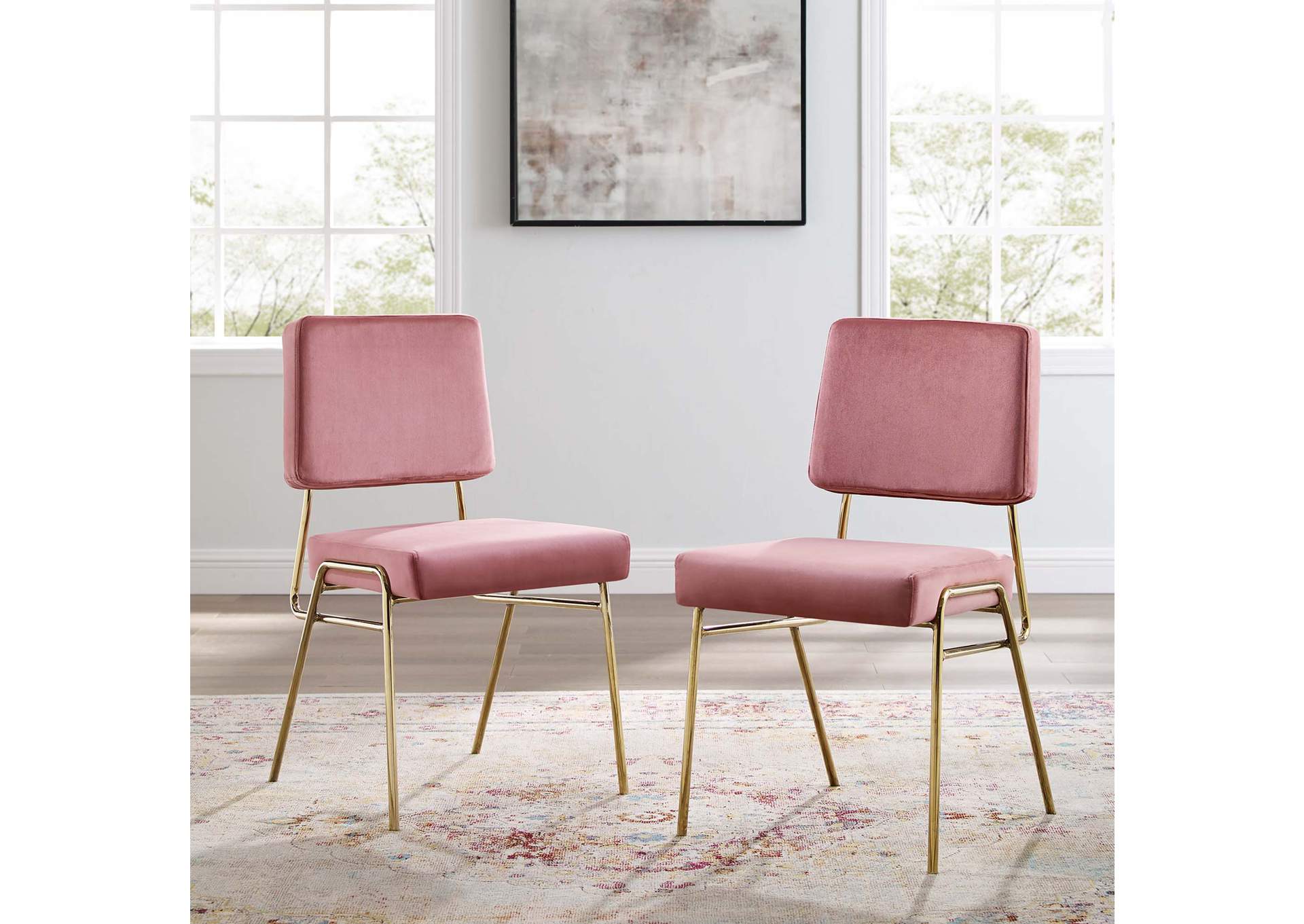 Gold Dusty Rose Craft Dining Side Chair Performance Velvet [Set of 2],Modway