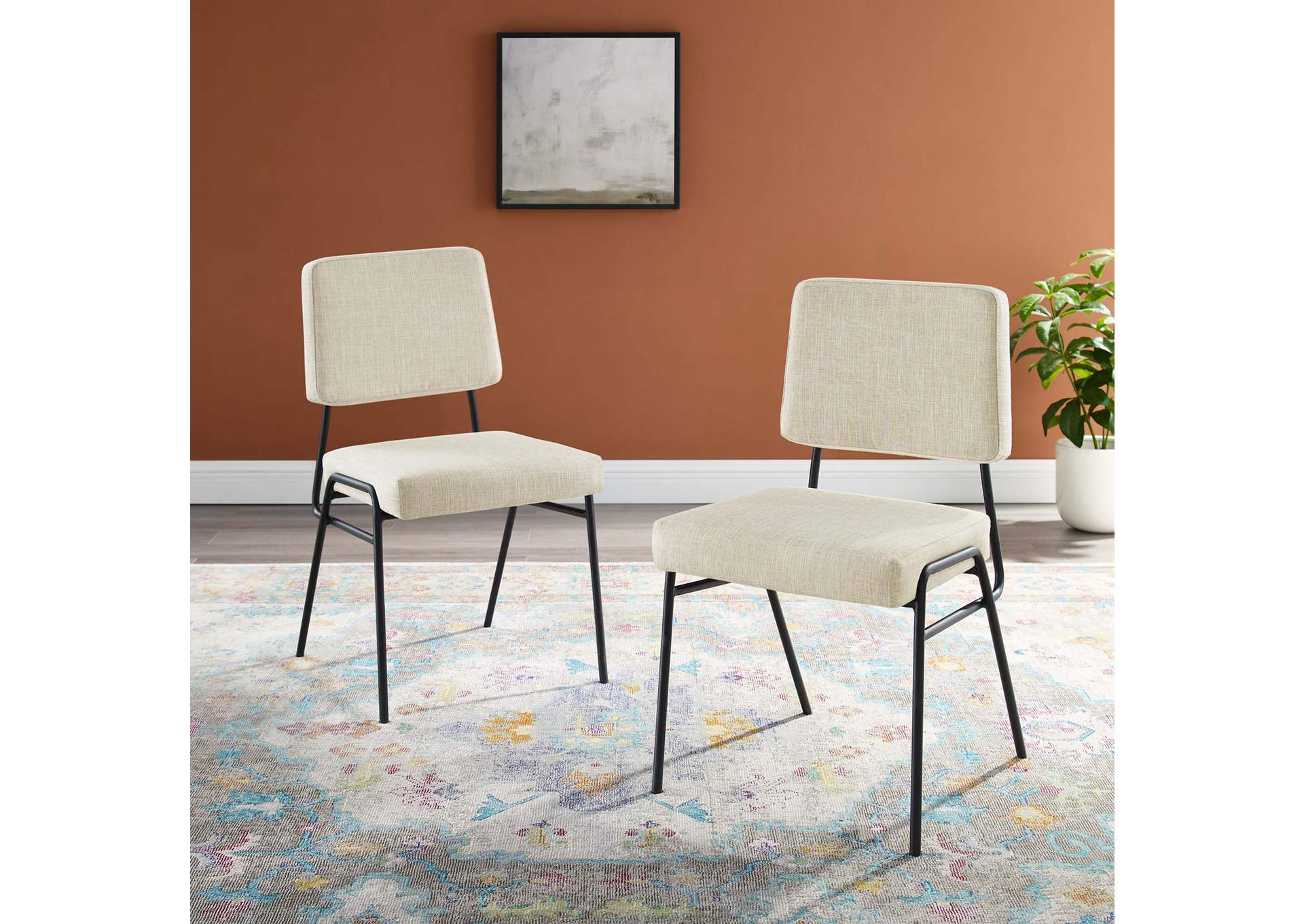 Black Beige Craft Dining Side Chair Upholstered Fabric [Set of 2],Modway