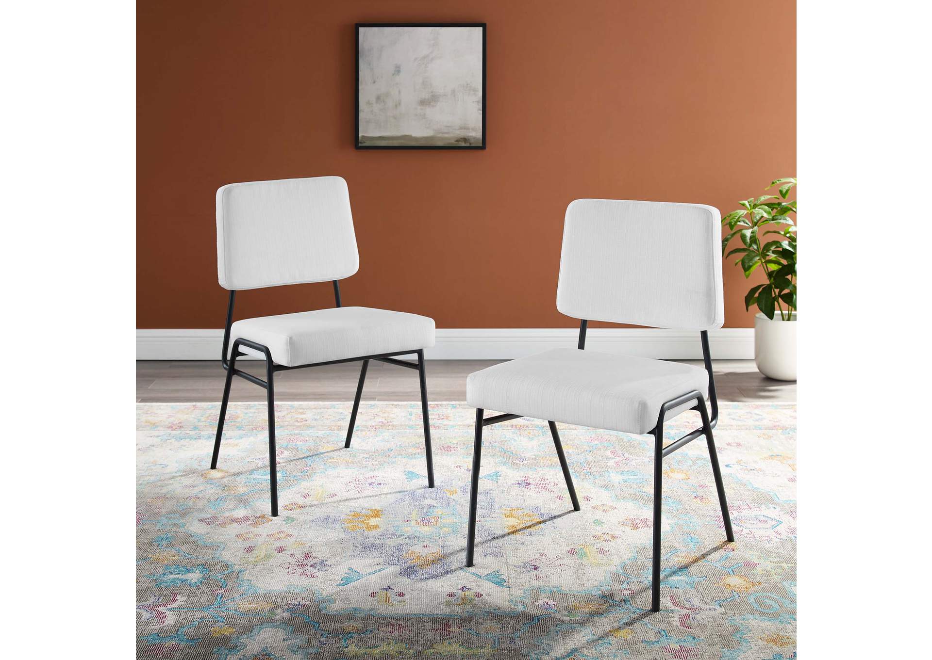 Black White Craft Dining Side Chair Upholstered Fabric [Set of 2],Modway