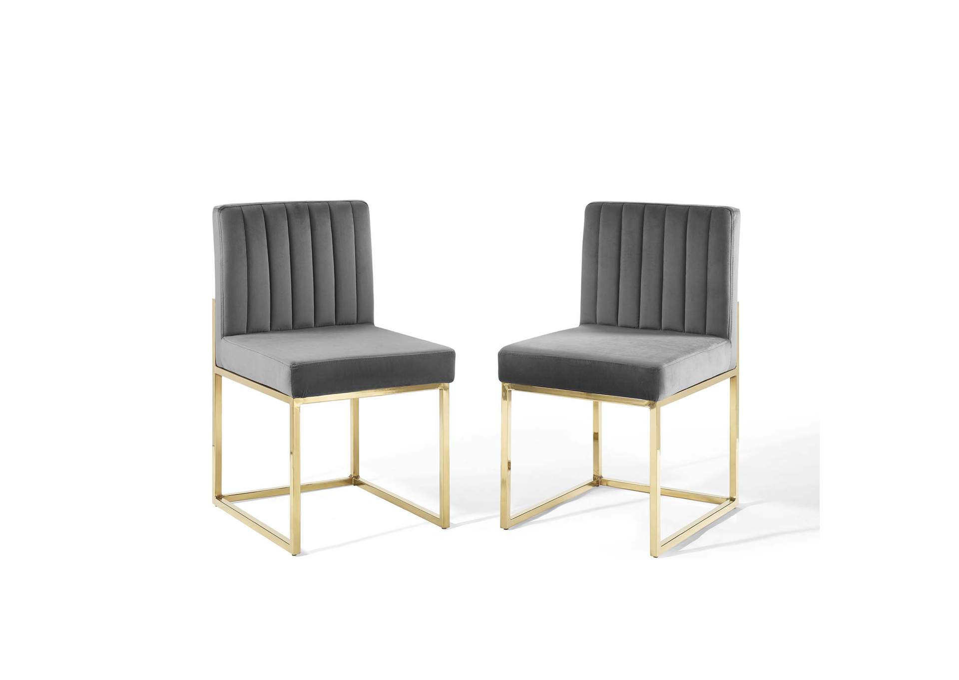 Gold Charcoal Carriage Dining Chair Performance Velvet [Set of 2],Modway