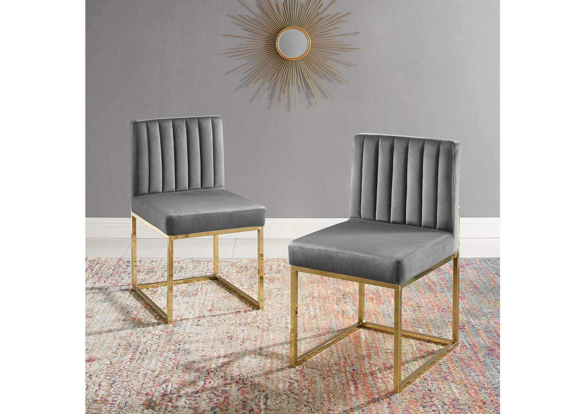 Gold Charcoal Carriage Dining Chair Performance Velvet [Set of 2],Modway