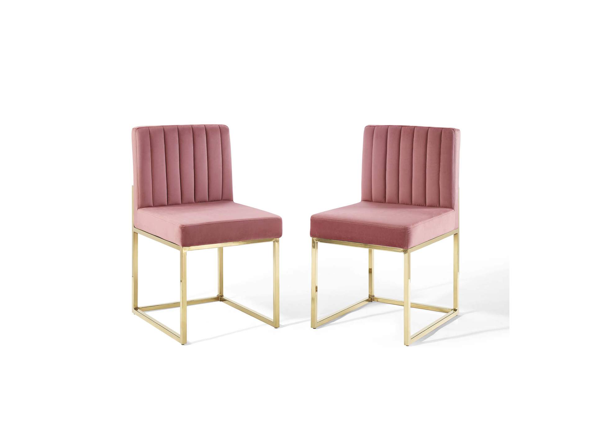 Gold Dusty Rose Carriage Dining Chair Performance Velvet [Set of 2],Modway