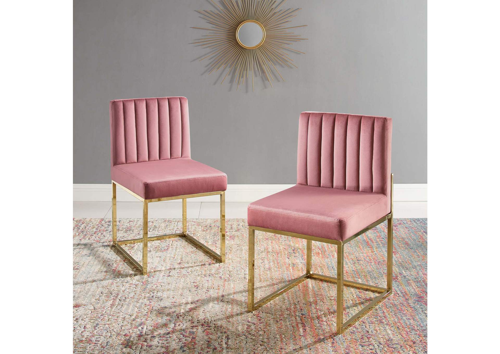 Gold Dusty Rose Carriage Dining Chair Performance Velvet [Set of 2],Modway