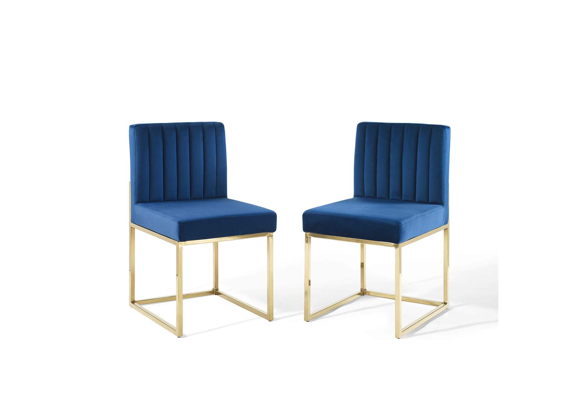 Gold Navy Carriage Dining Chair Performance Velvet [Set of 2],Modway