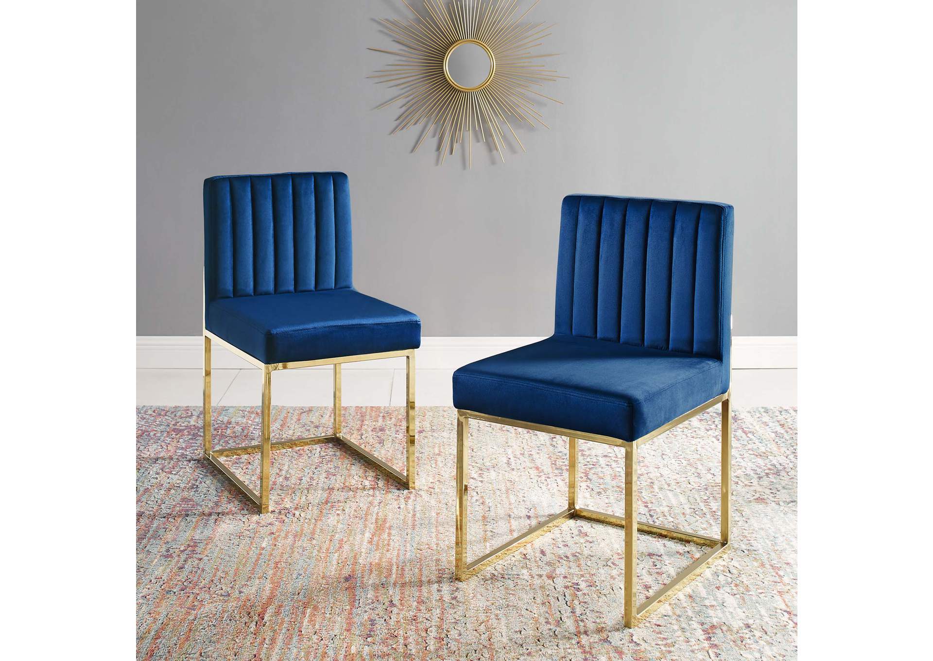 Gold Navy Carriage Dining Chair Performance Velvet [Set of 2],Modway