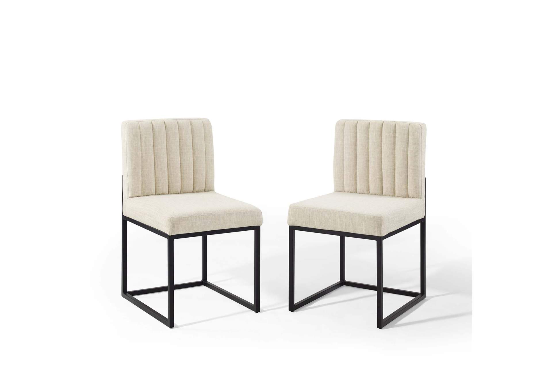 Black Beige Carriage Dining Chair Upholstered Fabric [Set of 2],Modway
