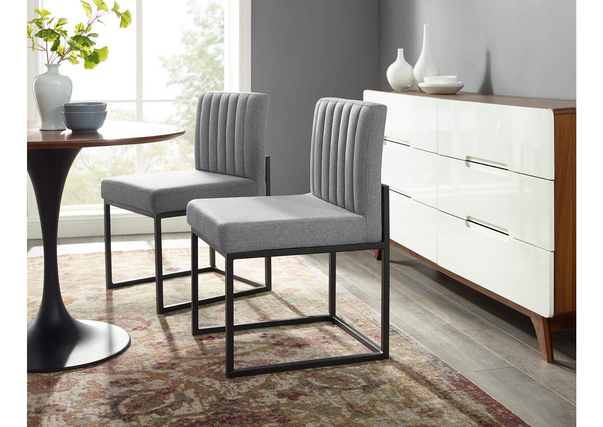 Black Light Gray Carriage Dining Chair Upholstered Fabric [Set of 2],Modway